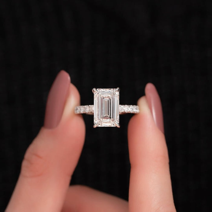 5.50CT Emerald Cut Diamond Pave Setting Lab Grown Engagement Ring