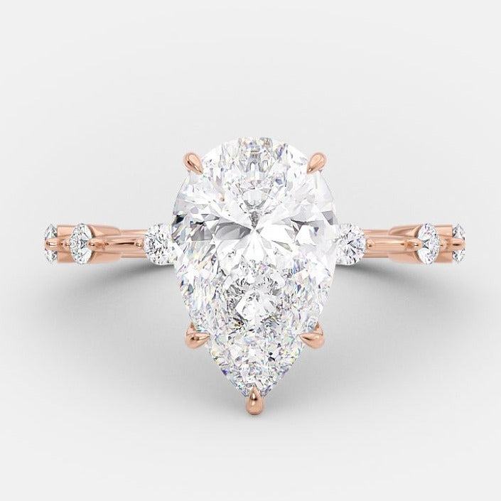2.50ct Pear Petite Pave Moissanite Diamond Engagement Ring For Her In 14K Solid Gold