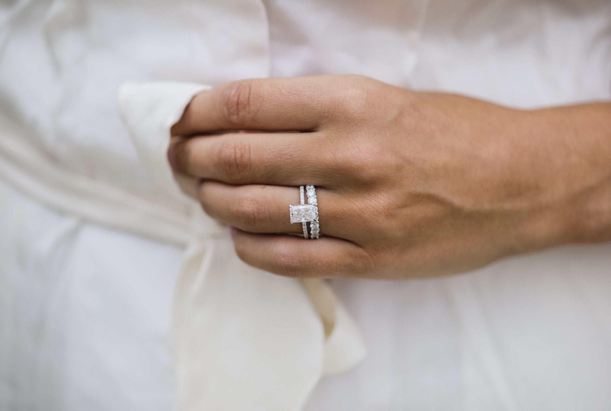 2.0CT Radiant Hidden Halo Moissanite Diamond Pave Engagement Ring