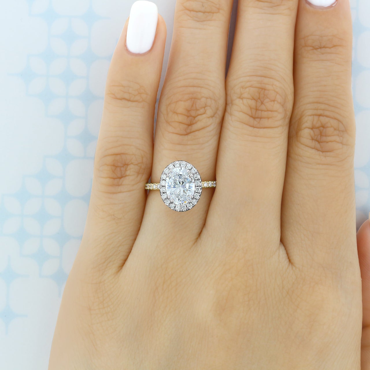 1.93CT Oval Halo Moissanite Diamond Two Tone Engagement Ring