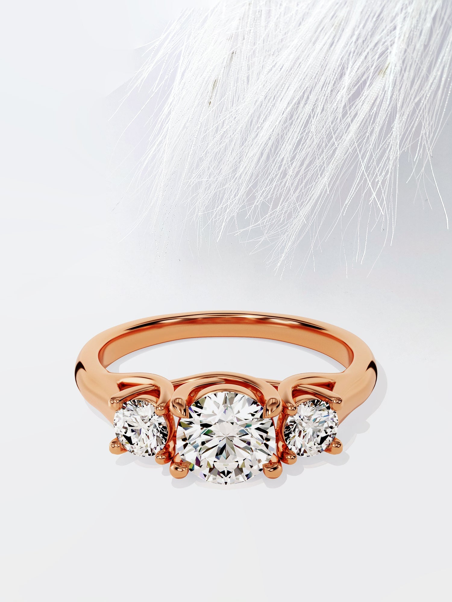 Round Cut Moissanite Three Stone Diamond Engagement Ring