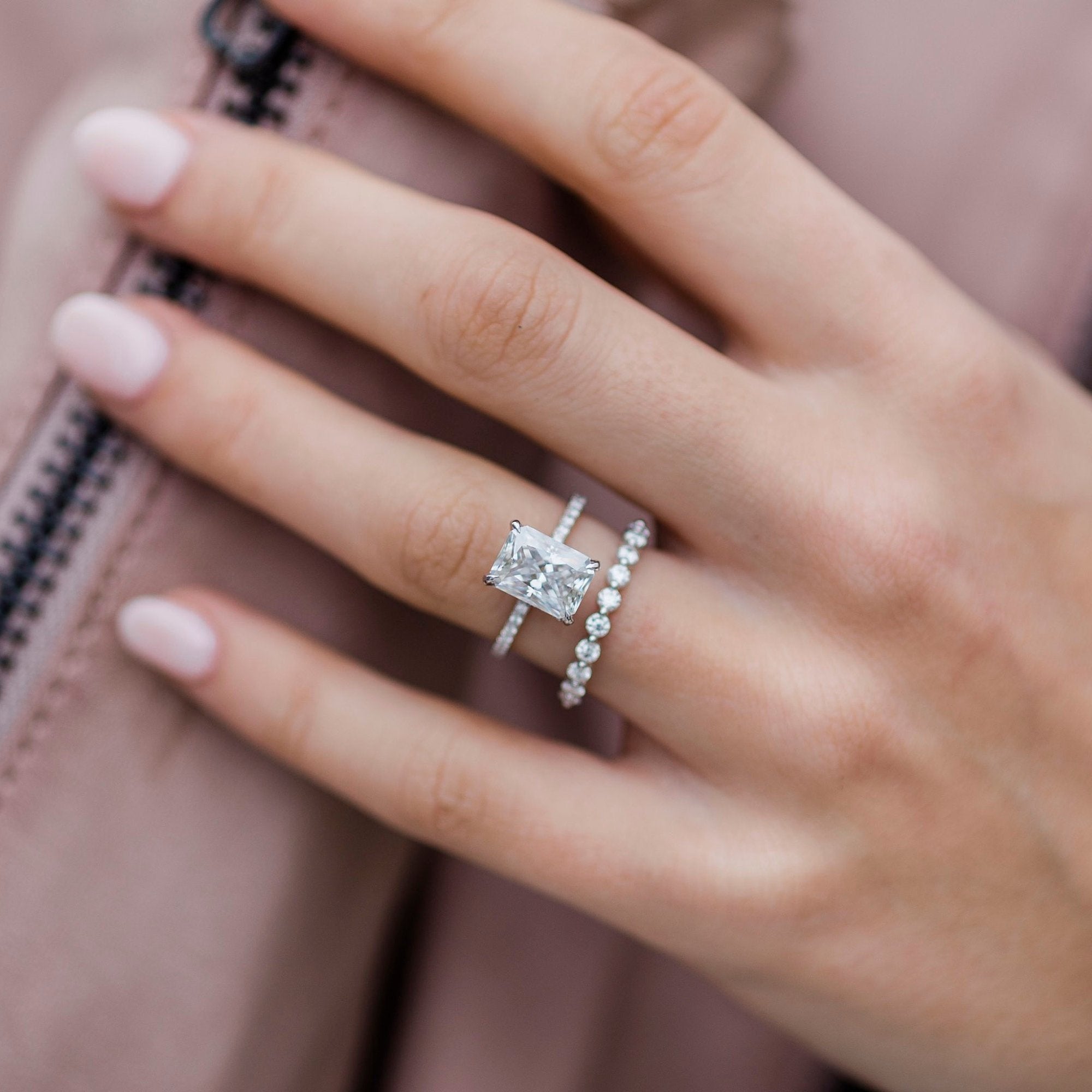 2.70CT Radiant Hidden Halo Moissanite Diamond Pave Engagement Ring