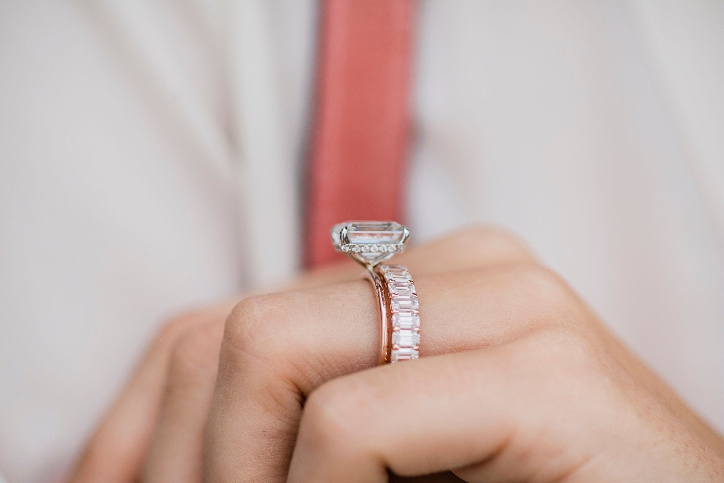 3.50CT Emerald Cut Hidden Halo Moissanite Engagement Ring