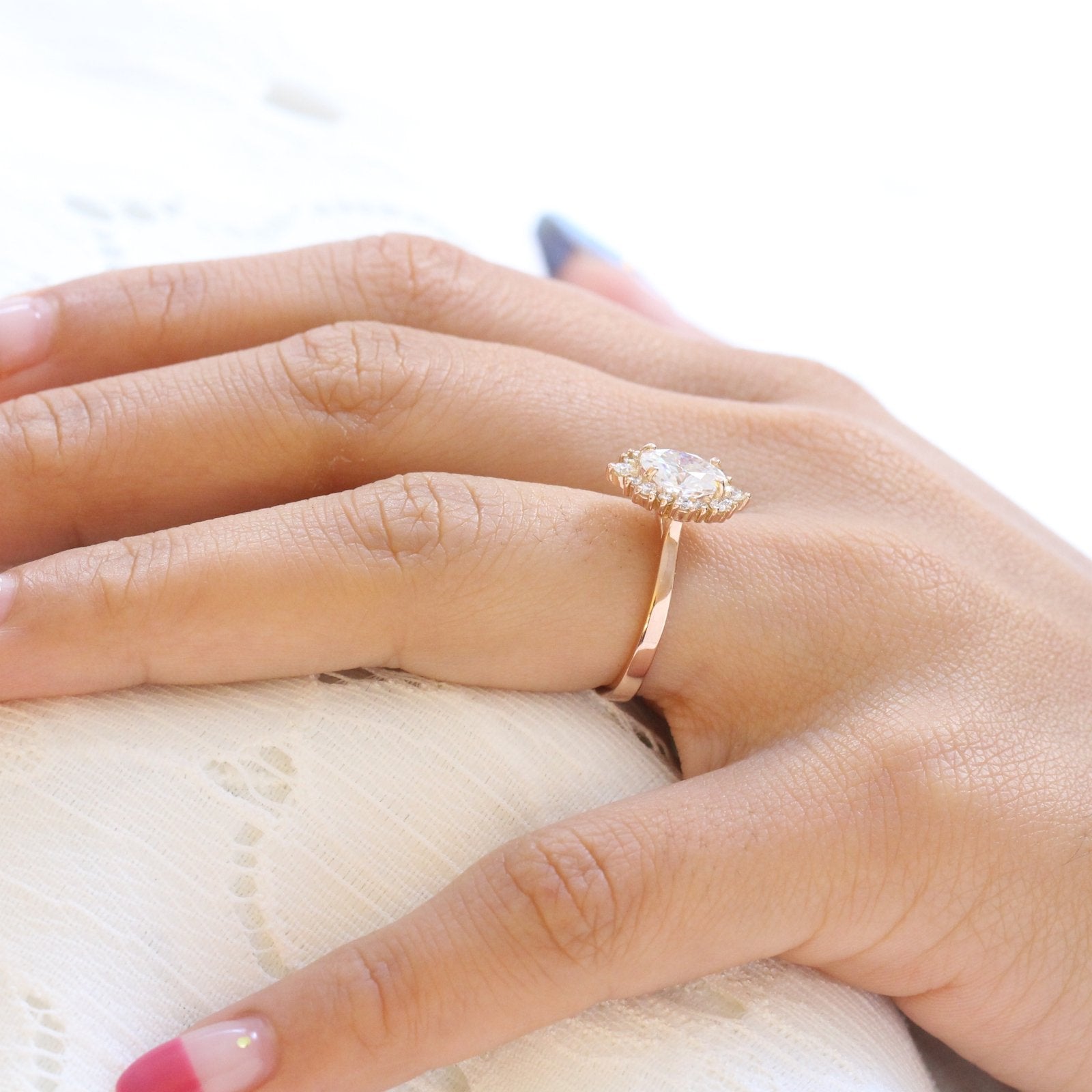 1.50CT Oval Halo Moissanite Diamond Solitaire Engagement Ring In Solid Gold