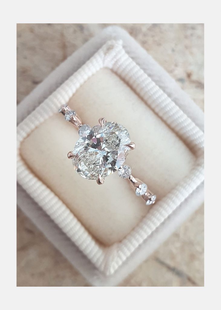 2.0ct Oval Petite Pave Moissanite Diamond Four Prong Engagement Ring In 18K Solid Gold