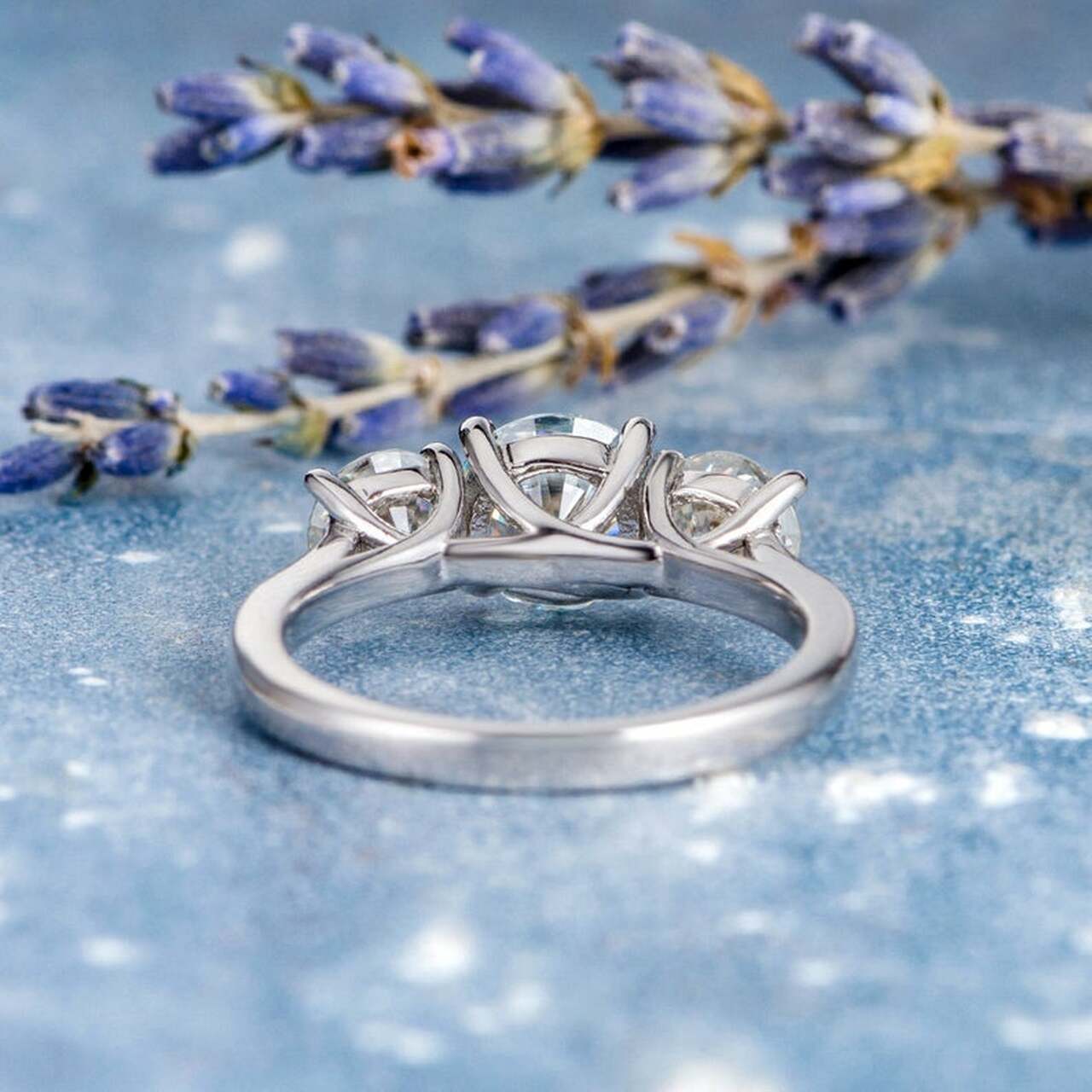 1.0CT Three Stone Round Moissanite Diamond Solitaire Engagement Ring For Women 