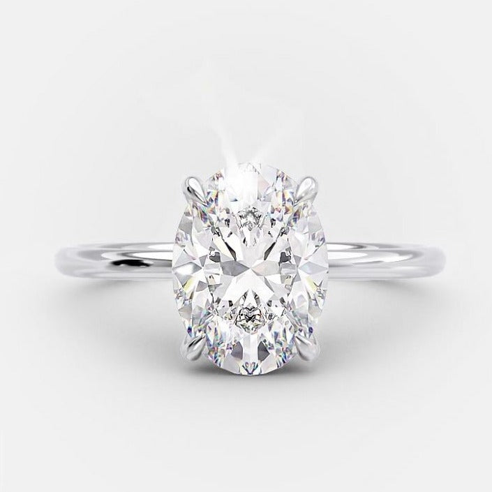 2.0ct Oval Moissanite Diamond Solitaire Engagement Ring For Women In 14K White Gold
