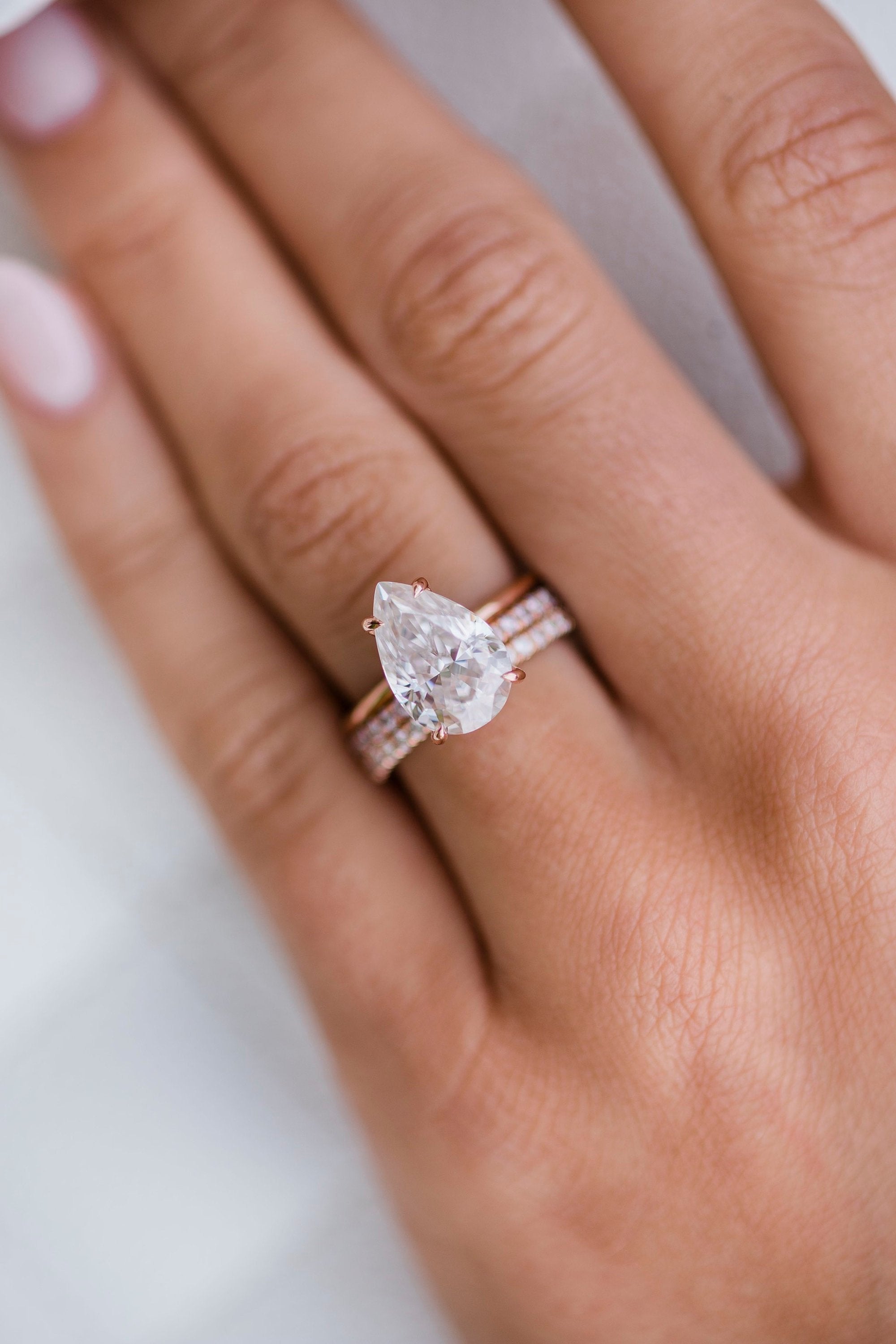 3.20CT Pear Cut Moissanite Solitaire Engagement Ring in 14K Rose Gold