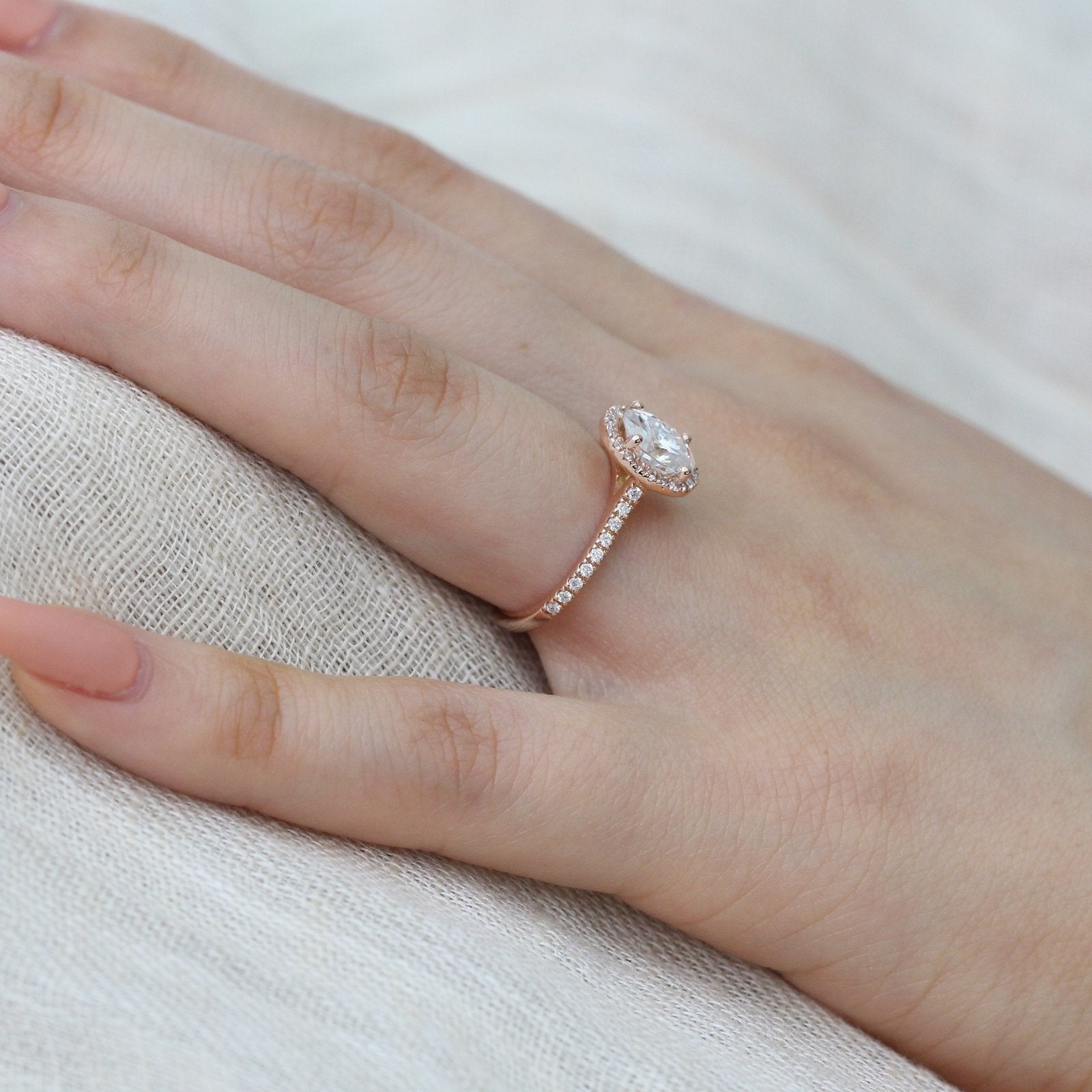 1.50CT Cathedral Set Oval Pave Diamond Moissanite Halo Engagement Ring