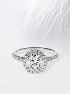 Round Cut Diamond Halo Moissanite Engagement Ring For Women