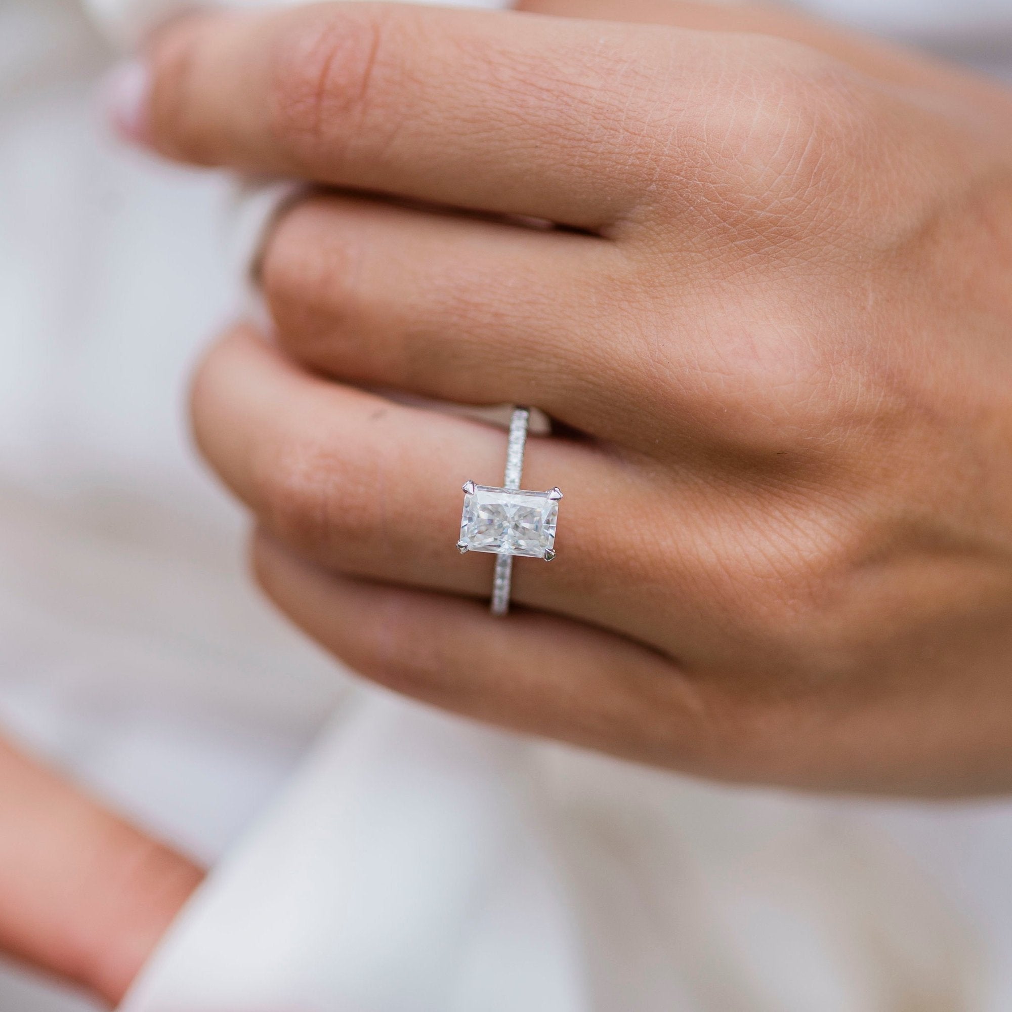 2.0CT Radiant Hidden Halo Moissanite Diamond Pave Engagement Ring