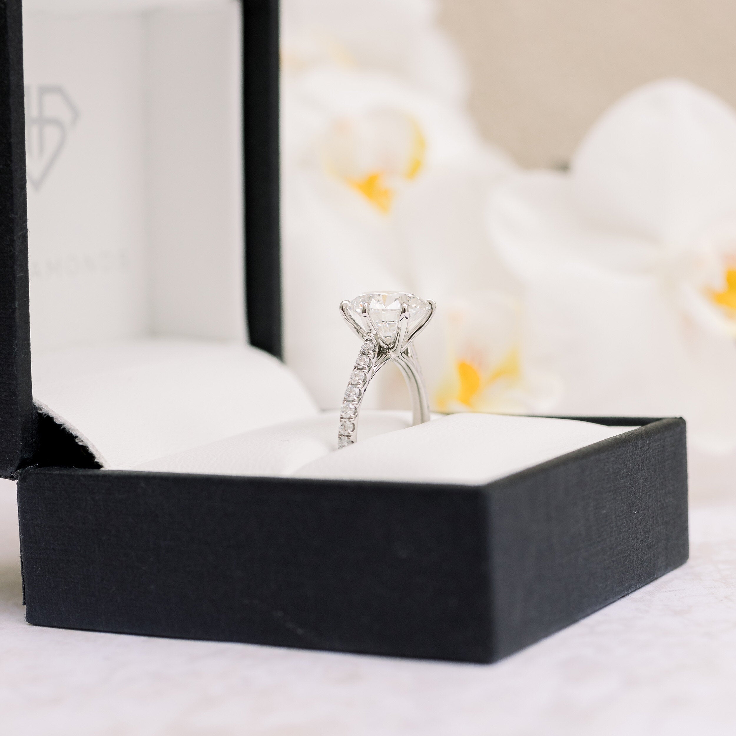 2.25CT Round Six Prong Moissanite Diamond Pave Engagement Ring For Women