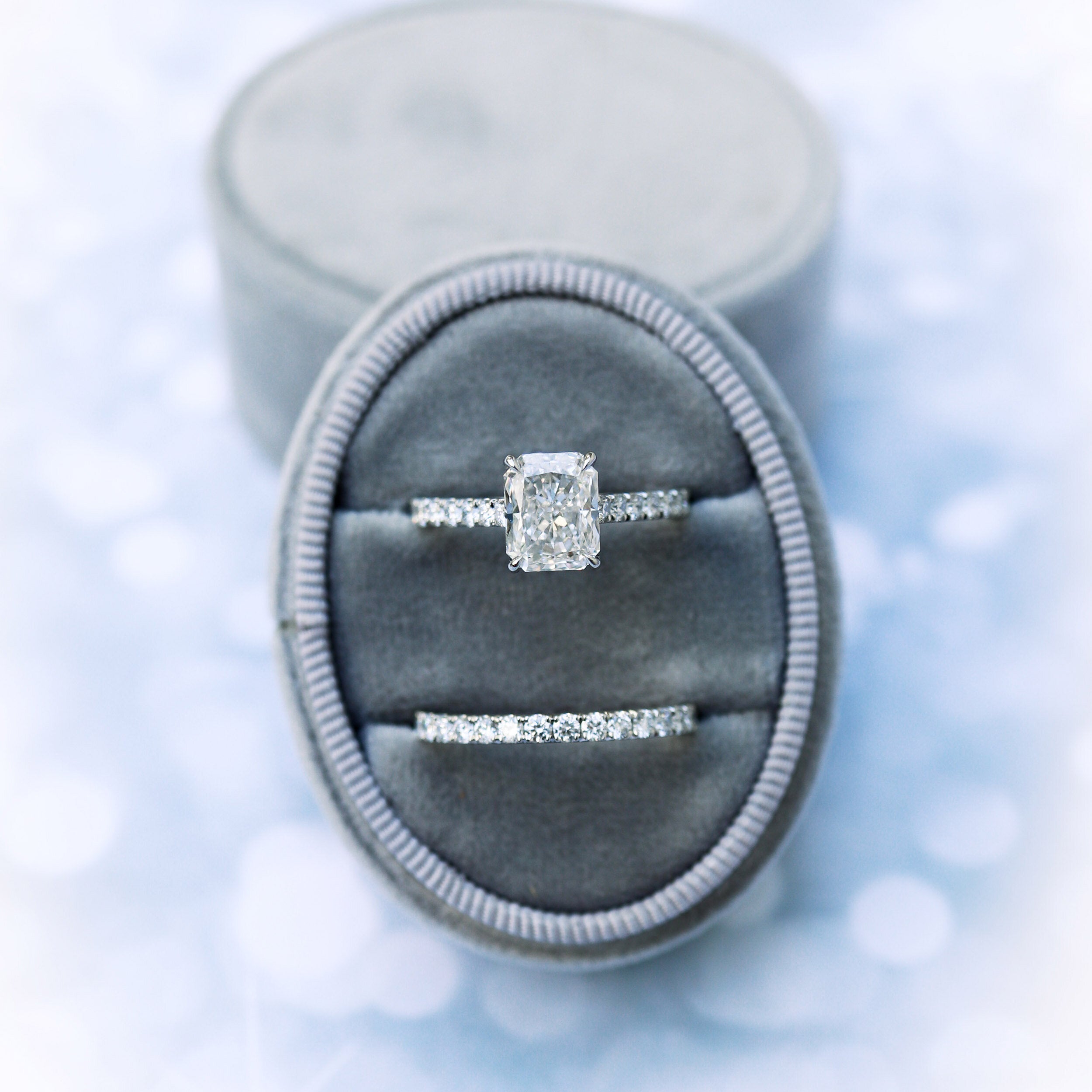 2.0CT Cathedral Set Radiant Moissanite Diamond Pave Engagement Ring In 14K White Gold