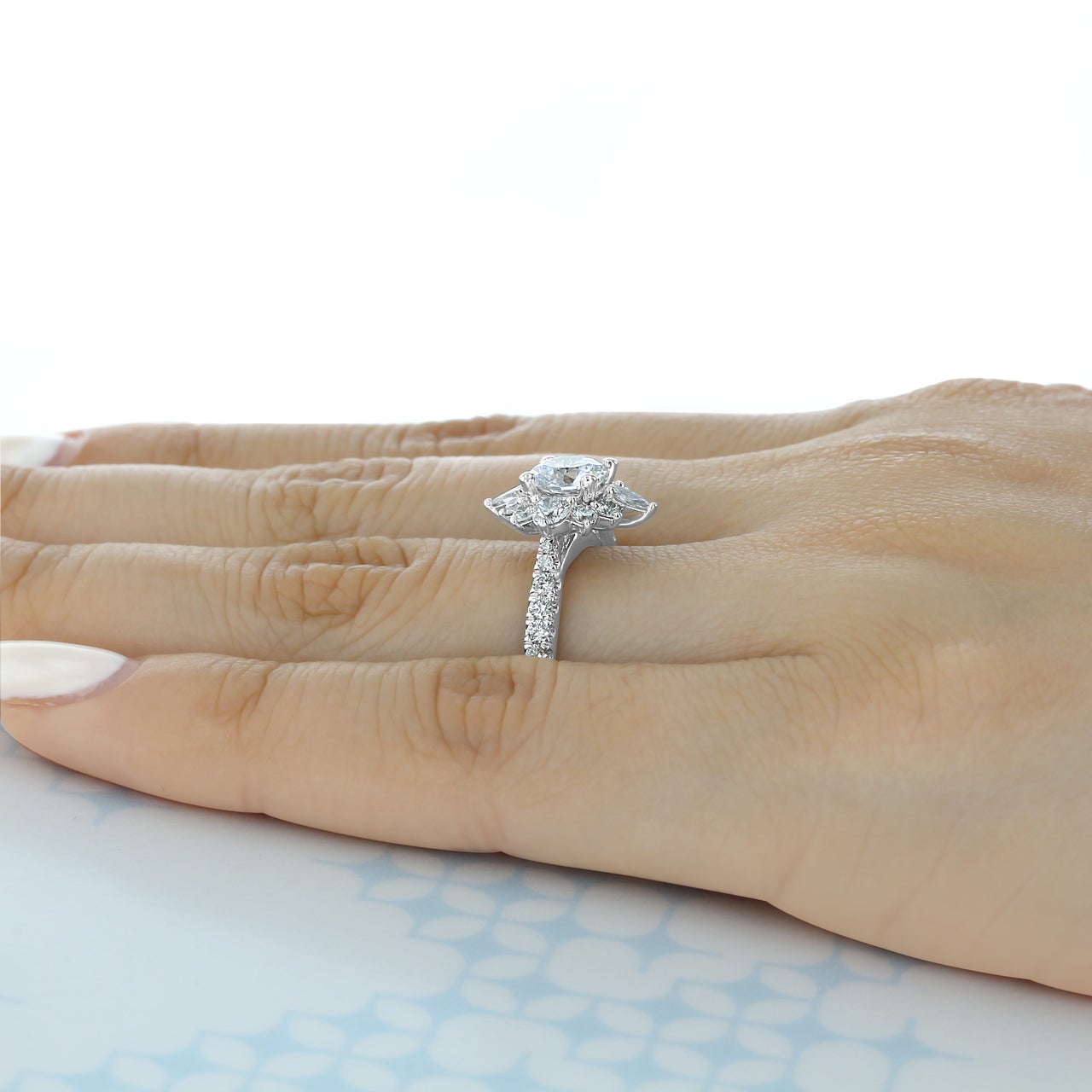 1.0ct Round Cluster Moissanite Diamond Pave Engagement Ring In 14K Solid Gold