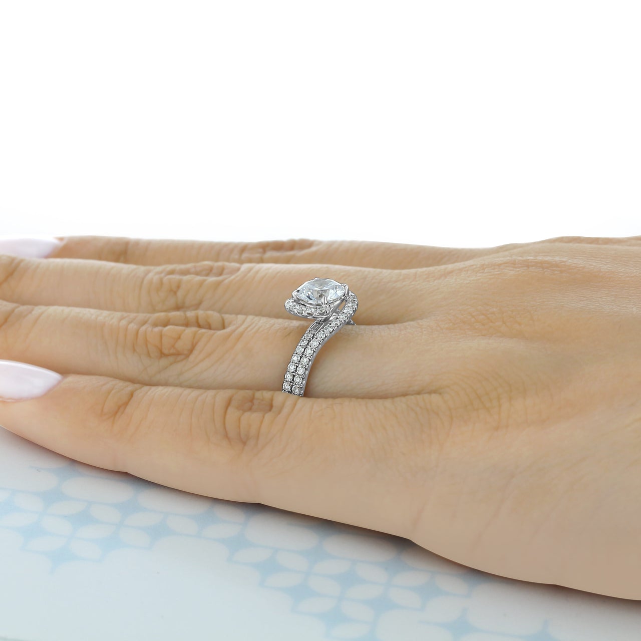 1.0CT Round Halo Moissanite Diamond Double Pave Engagement Ring