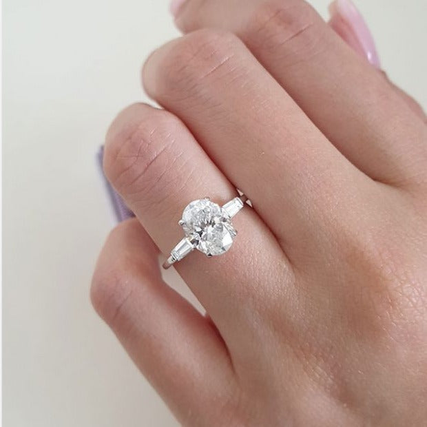 2.0ct Oval Three Stone Moissanite Diamond Solitaire Engagement Ring