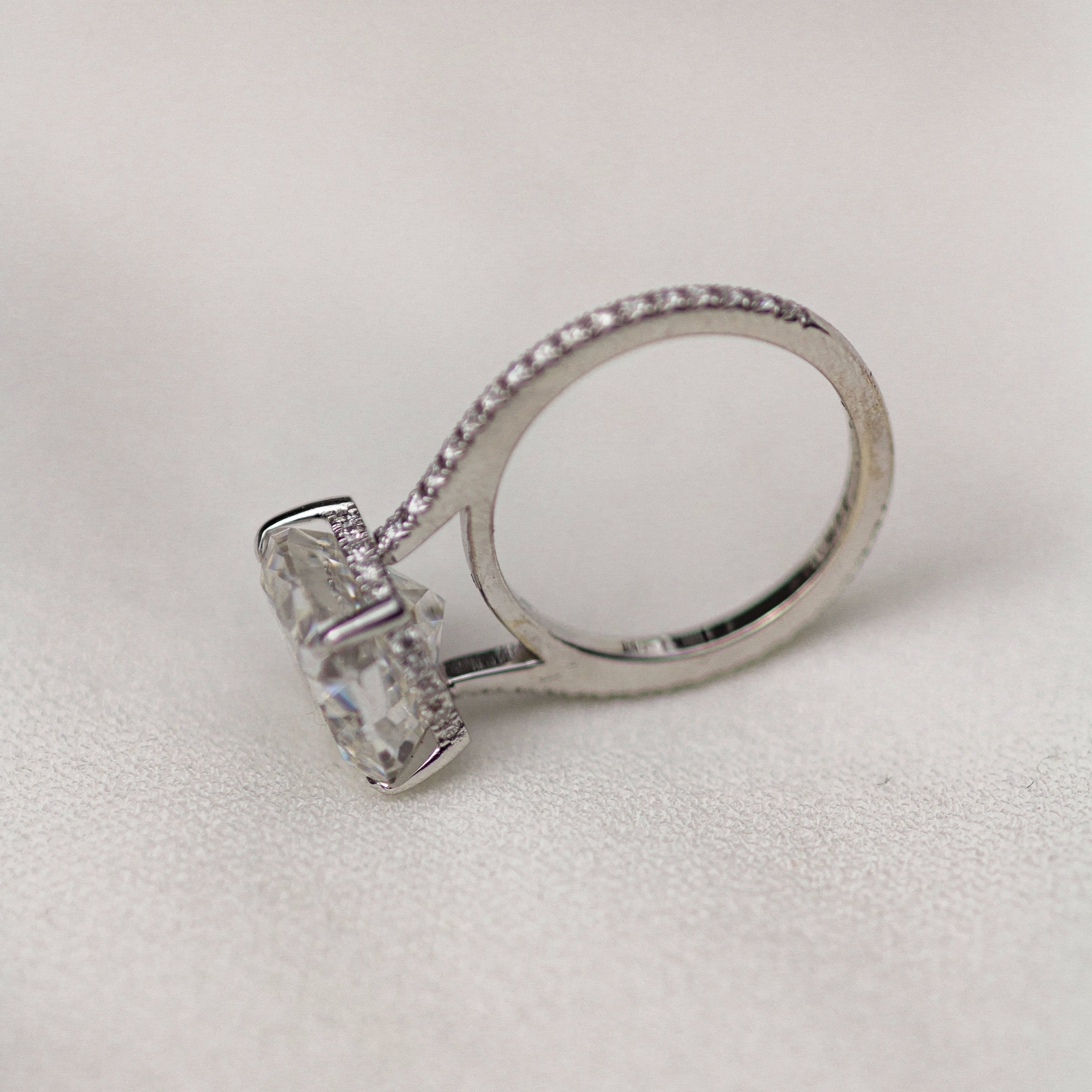 4.65CT Crushed Ice Hybrid Cushion Cut Hidden Halo Moissanite Engagement Ring