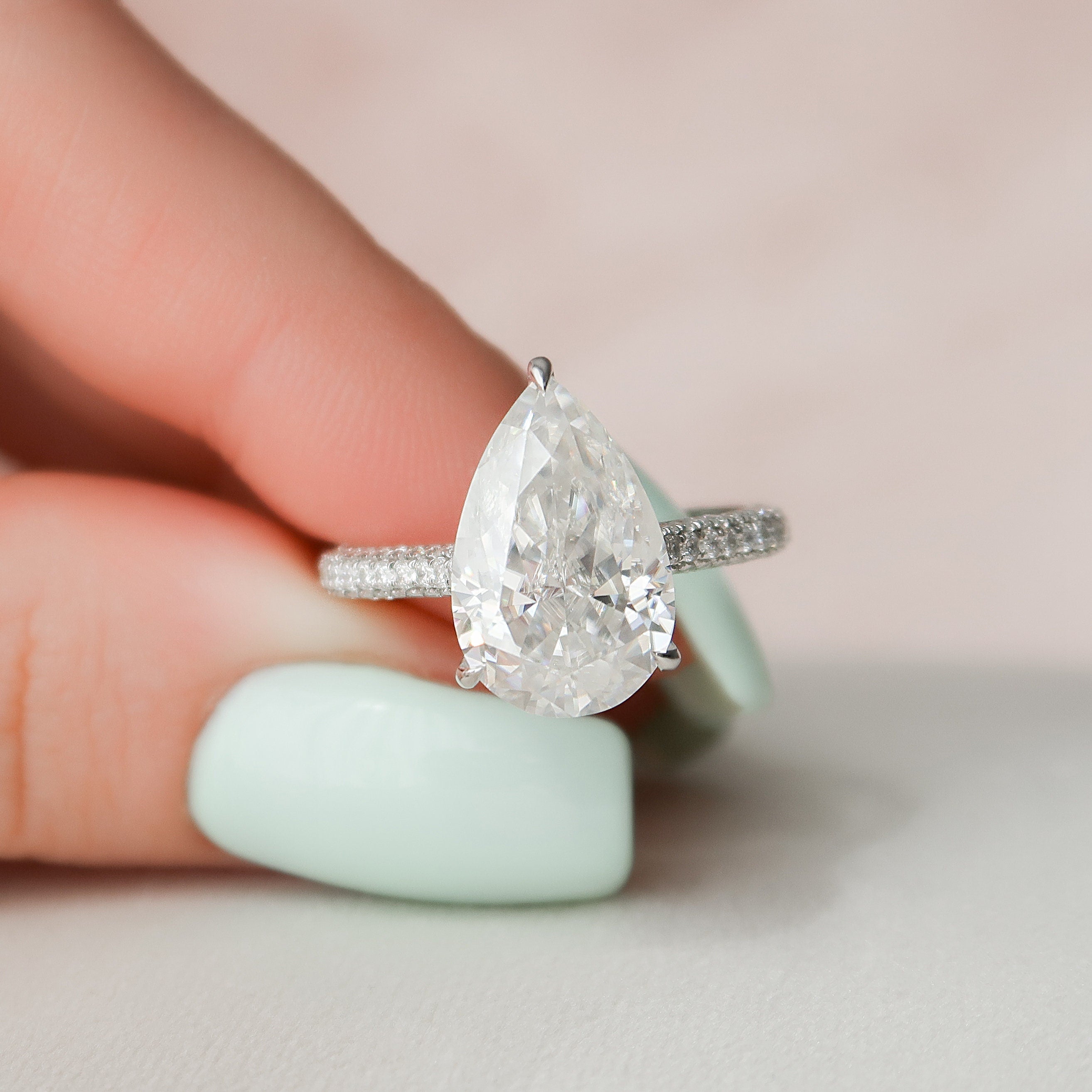 Three Sided Pave Engagement Ring
