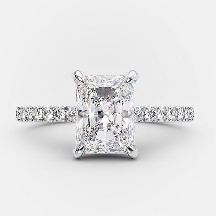 2.0ct Radiant Pave Moissanite Diamond Hidden Halo Engagement Ring