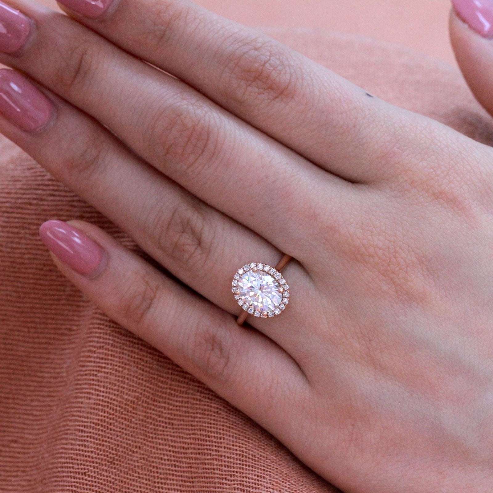 2.0CT Oval Halo Moissanite Diamond Cathedral Set Solitaire Engagement Ring