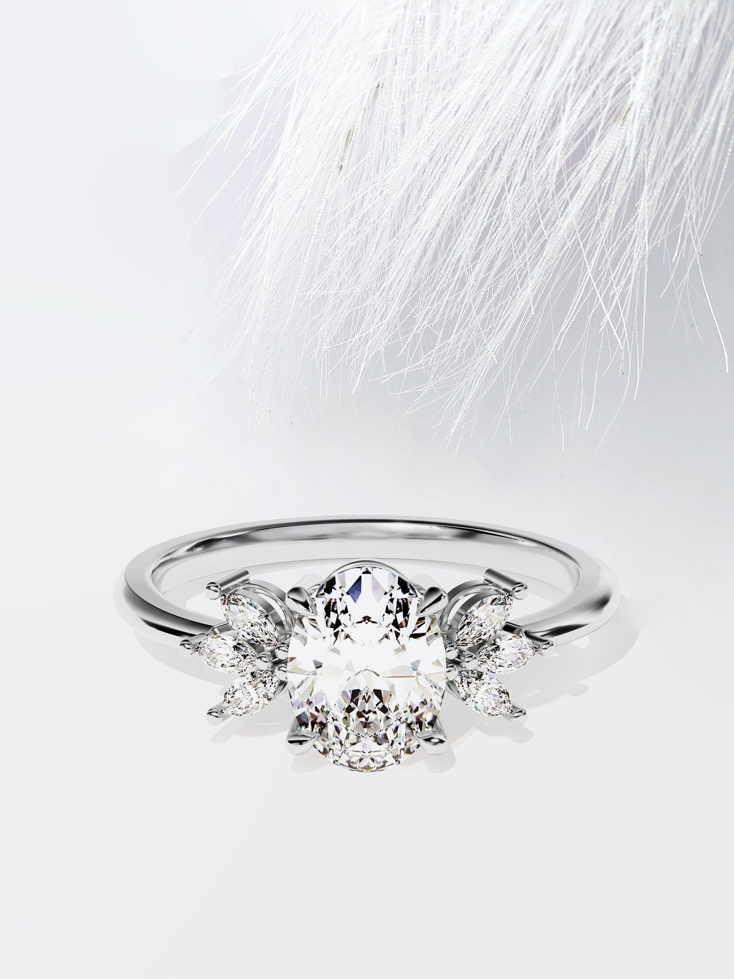 Oval Cut Diamond Cluster Moissanite Engagement Ring For Her