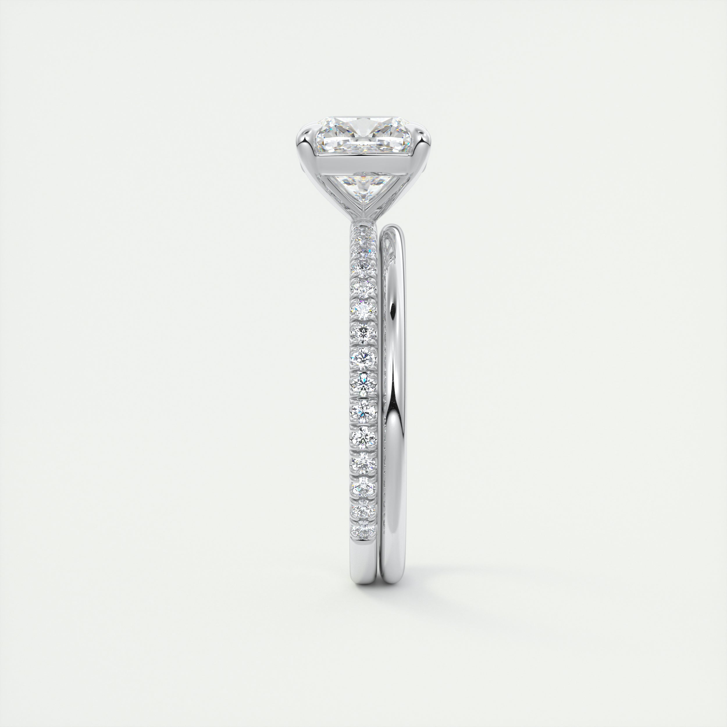 2CT Cushion Pave Moissanite Diamond Four Prong Engagement Ring