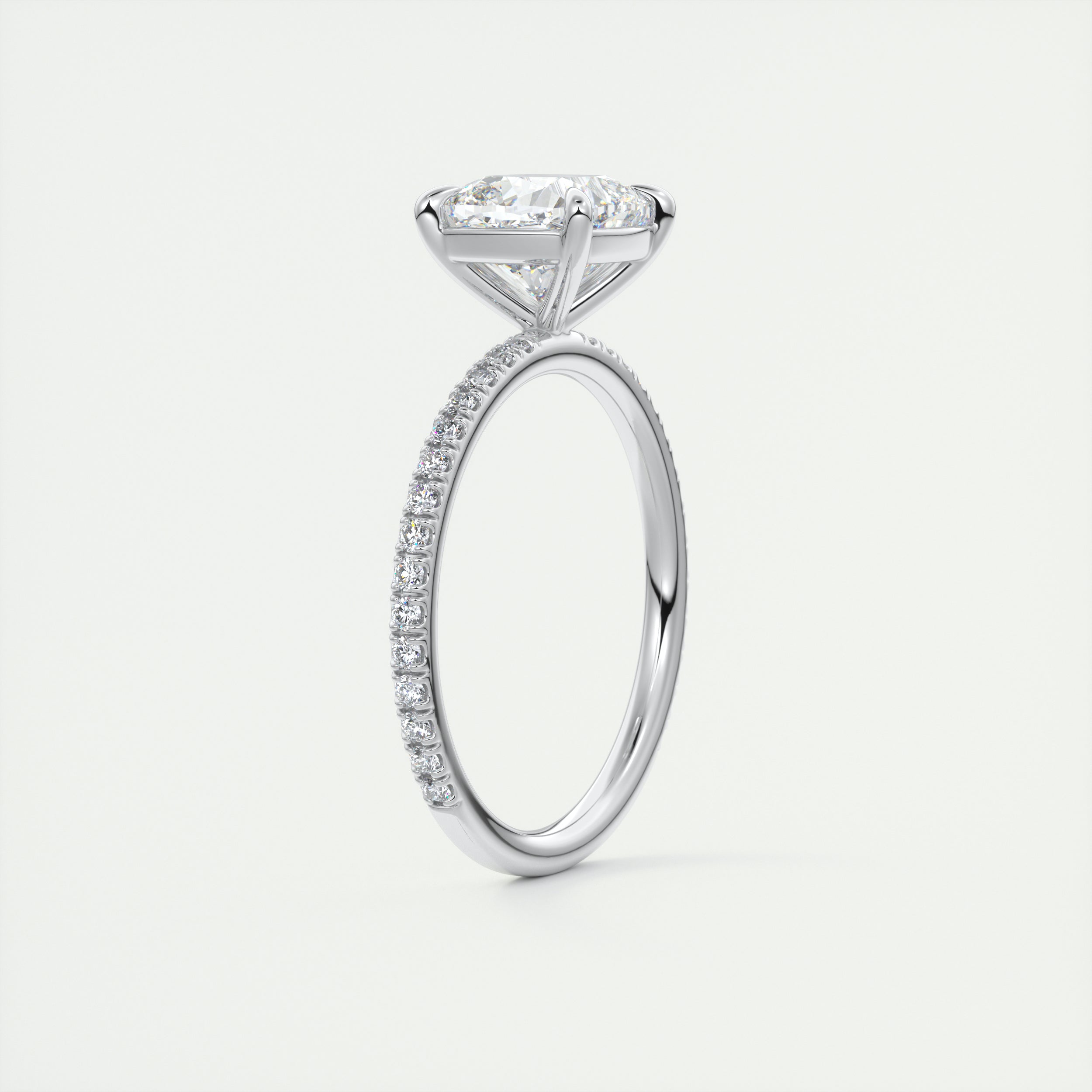 2CT Cushion Pave Moissanite Diamond Four Prong Engagement Ring