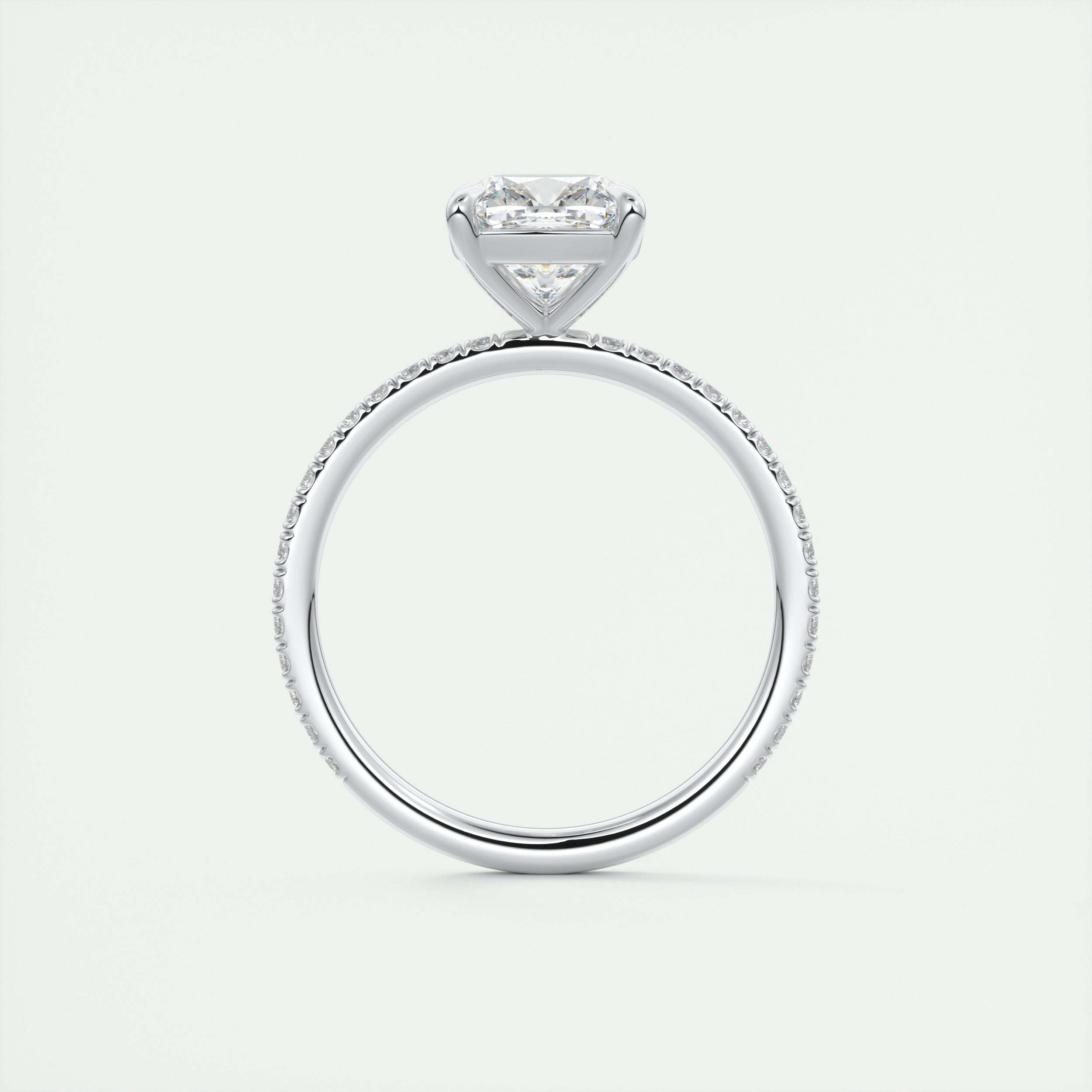 2CT Cushion Pave Moissanite Diamond Four Prong Engagement Ring