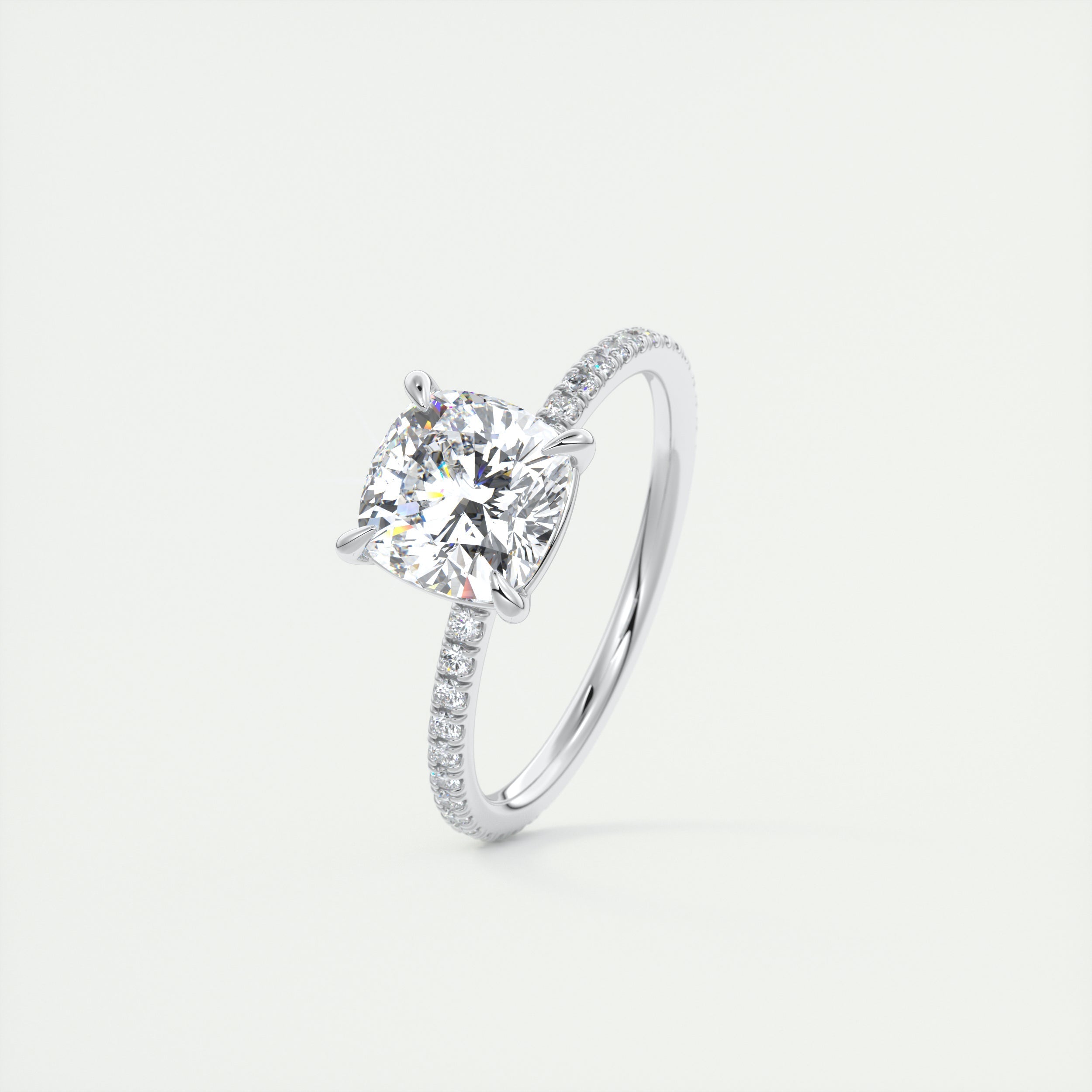 2CT Cushion Pave Moissanite Diamond Four Prong Engagement Ring