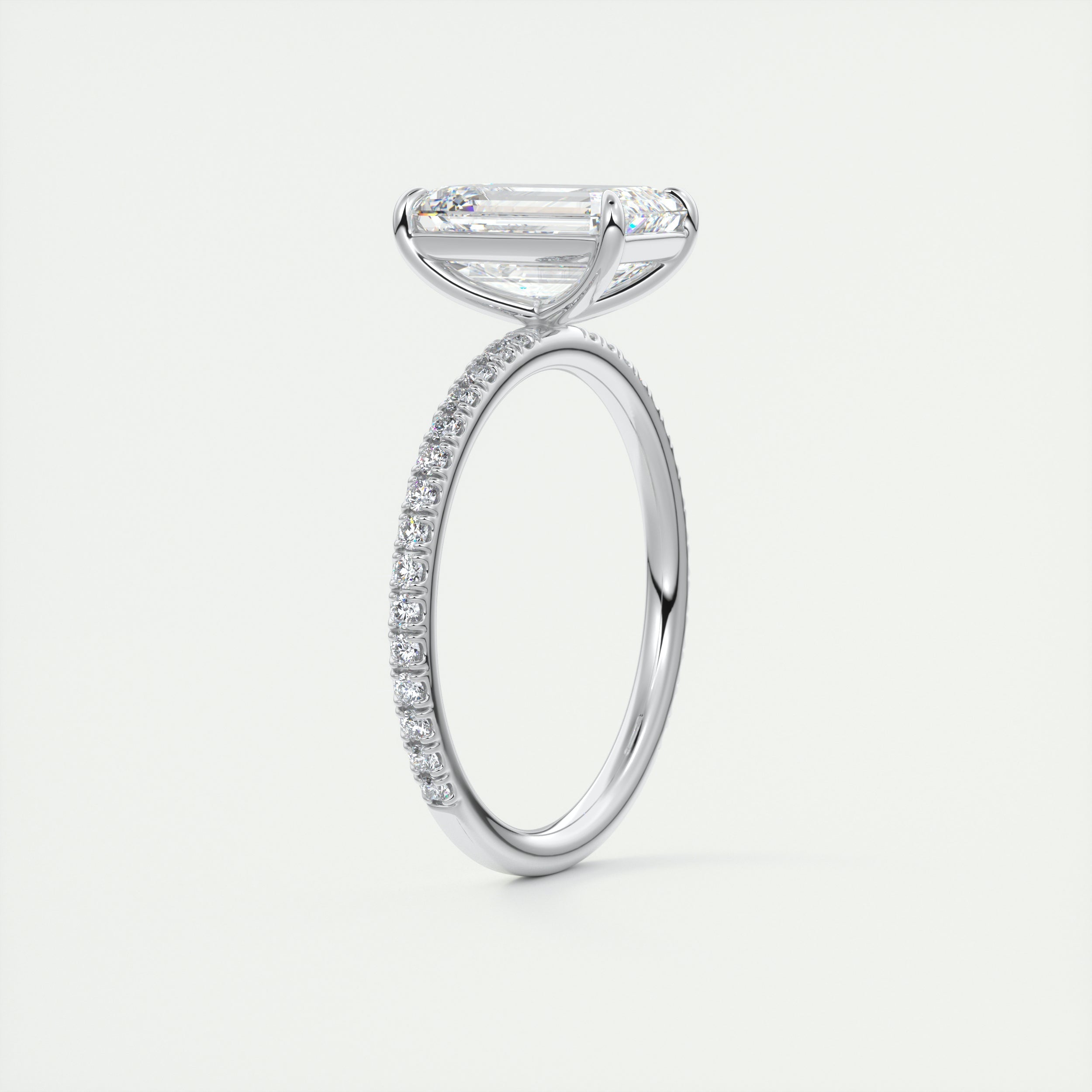 2CT Emerald Cut Pave Moissanite Diamond Four Prong Engagement Ring