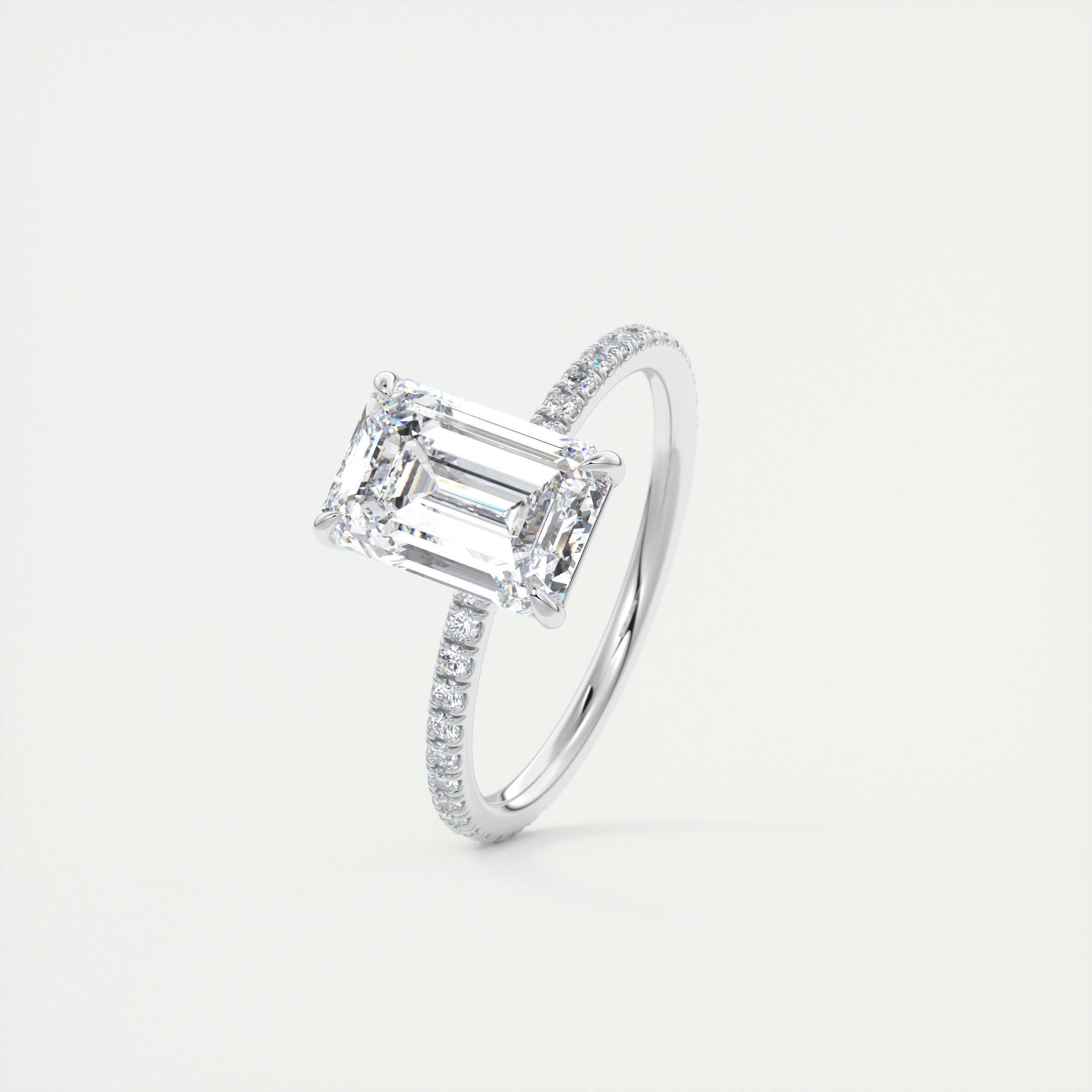 2CT Emerald Cut Pave Moissanite Diamond Four Prong Engagement Ring
