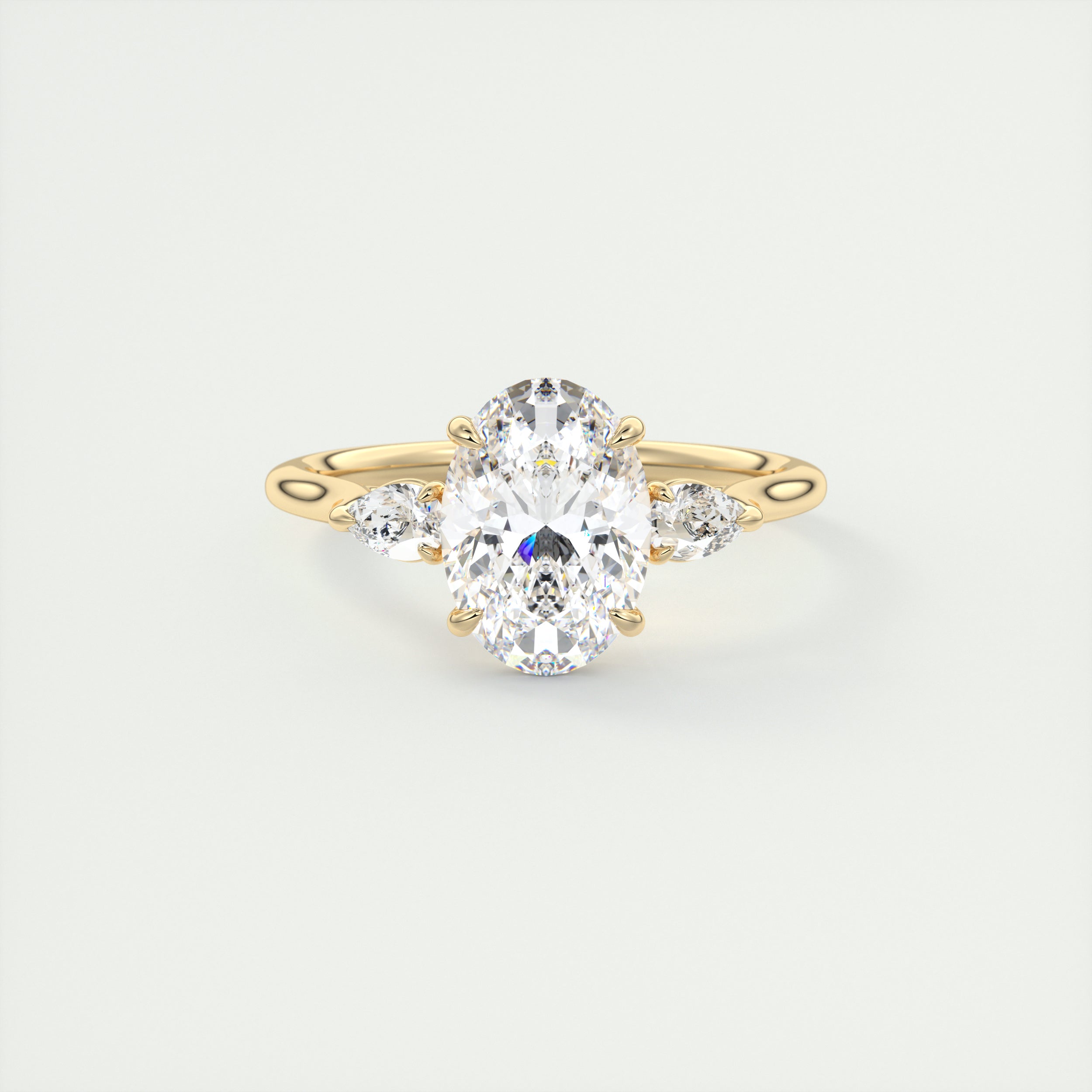 2CT Oval Cathedral Set Moissanite Diamond Engagement Ring With Three Stone