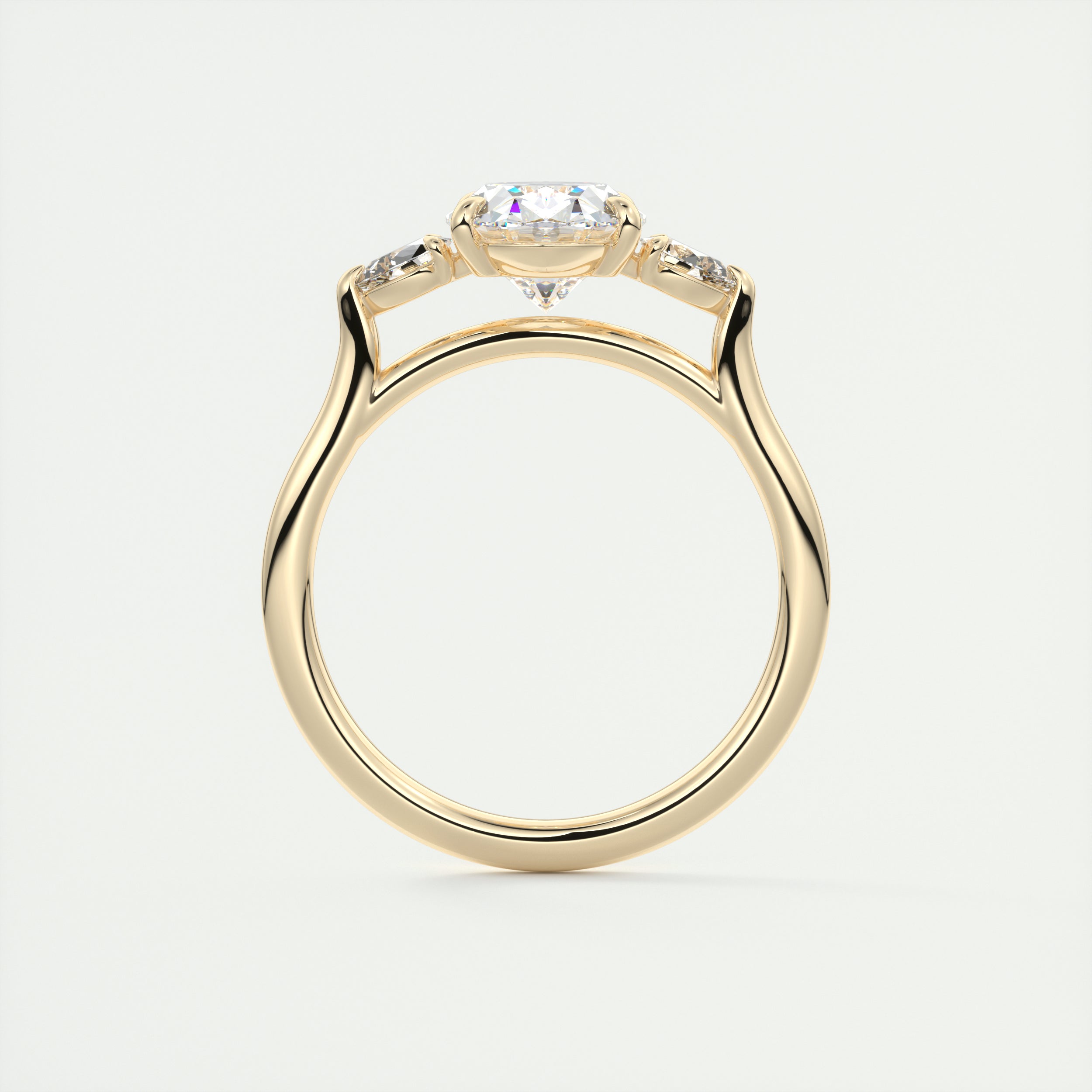 2CT Oval Cathedral Set Moissanite Diamond Engagement Ring With Three Stone