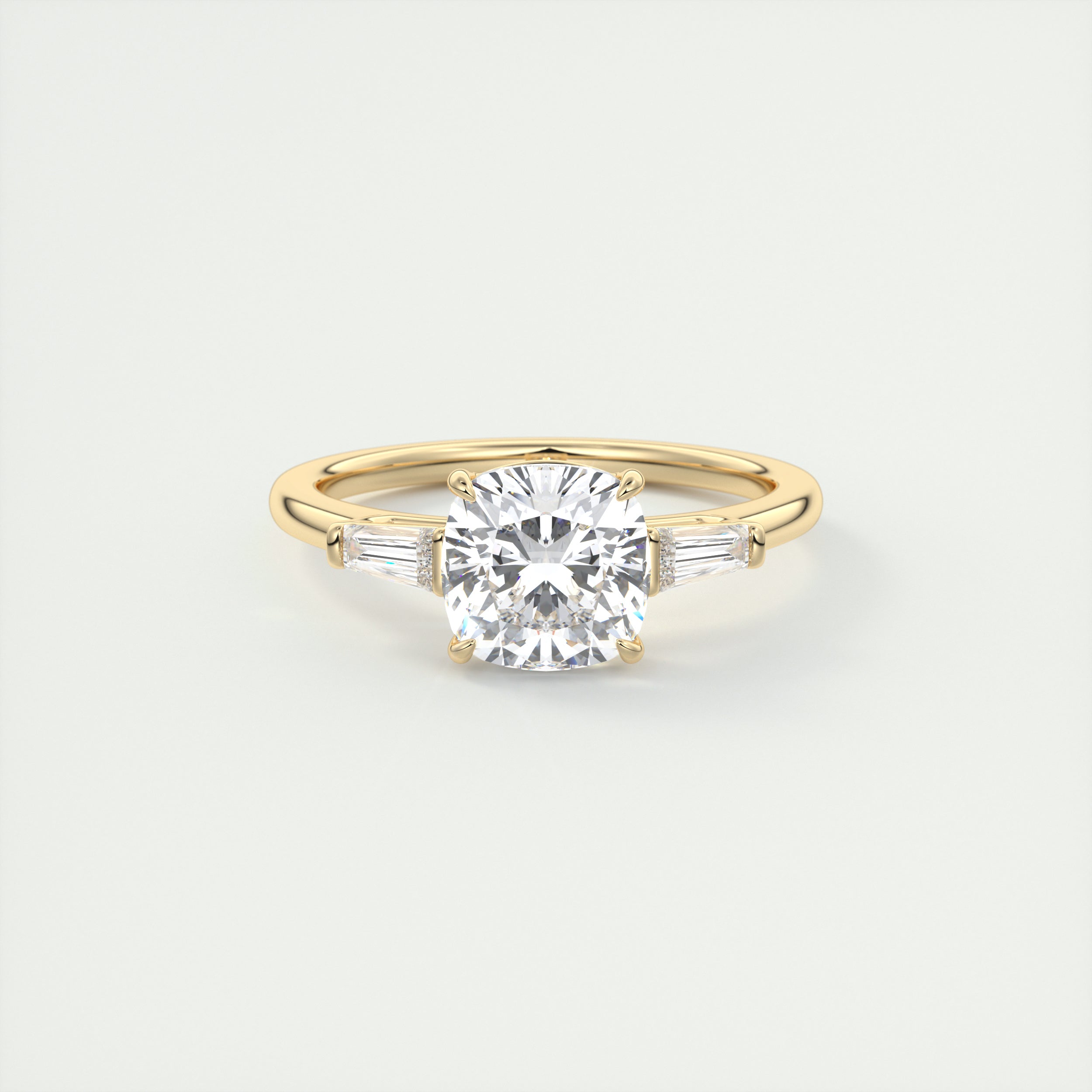 2CT Cathedral Set Cushion Moissanite Diamond Three Stone Engagement Ring In 18K Solid Gold