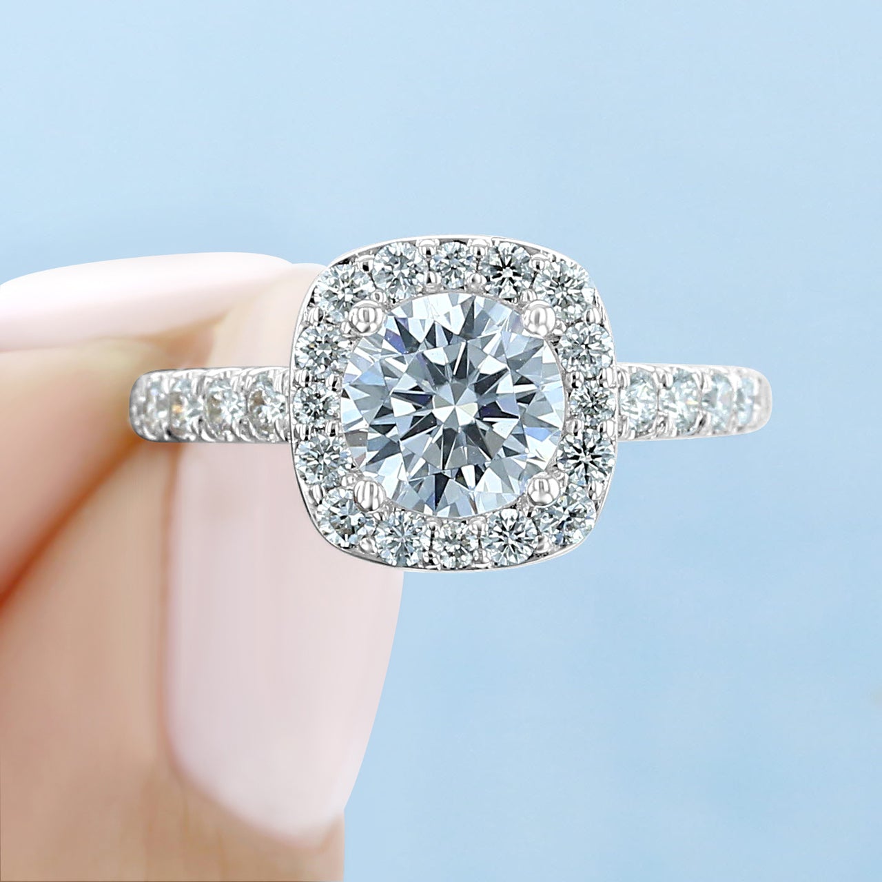 1.20CT Round Halo Moissanite Diamond Pave Engagement Ring For Her 