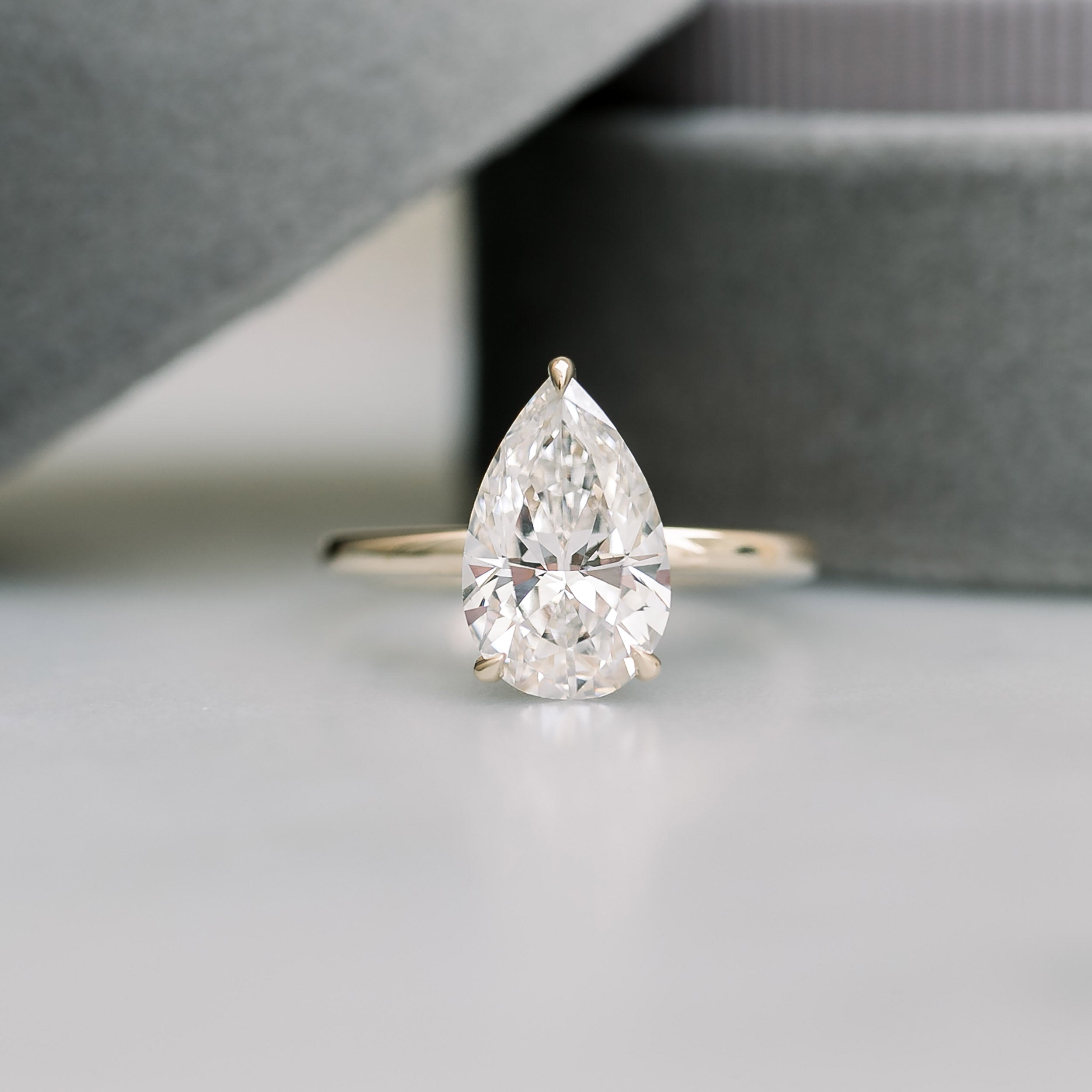 2.0ct Three Prong Pear Moissanite Diamond Solitare Engagement Ring For Her