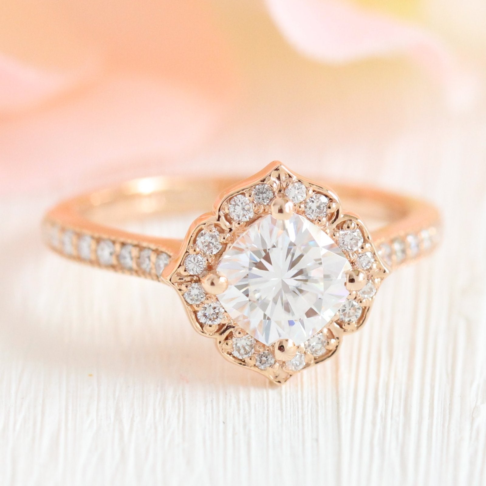 1.0CT Cushion Vintage Halo Moissanite Diamond Channel Set Engagement Ring For Her