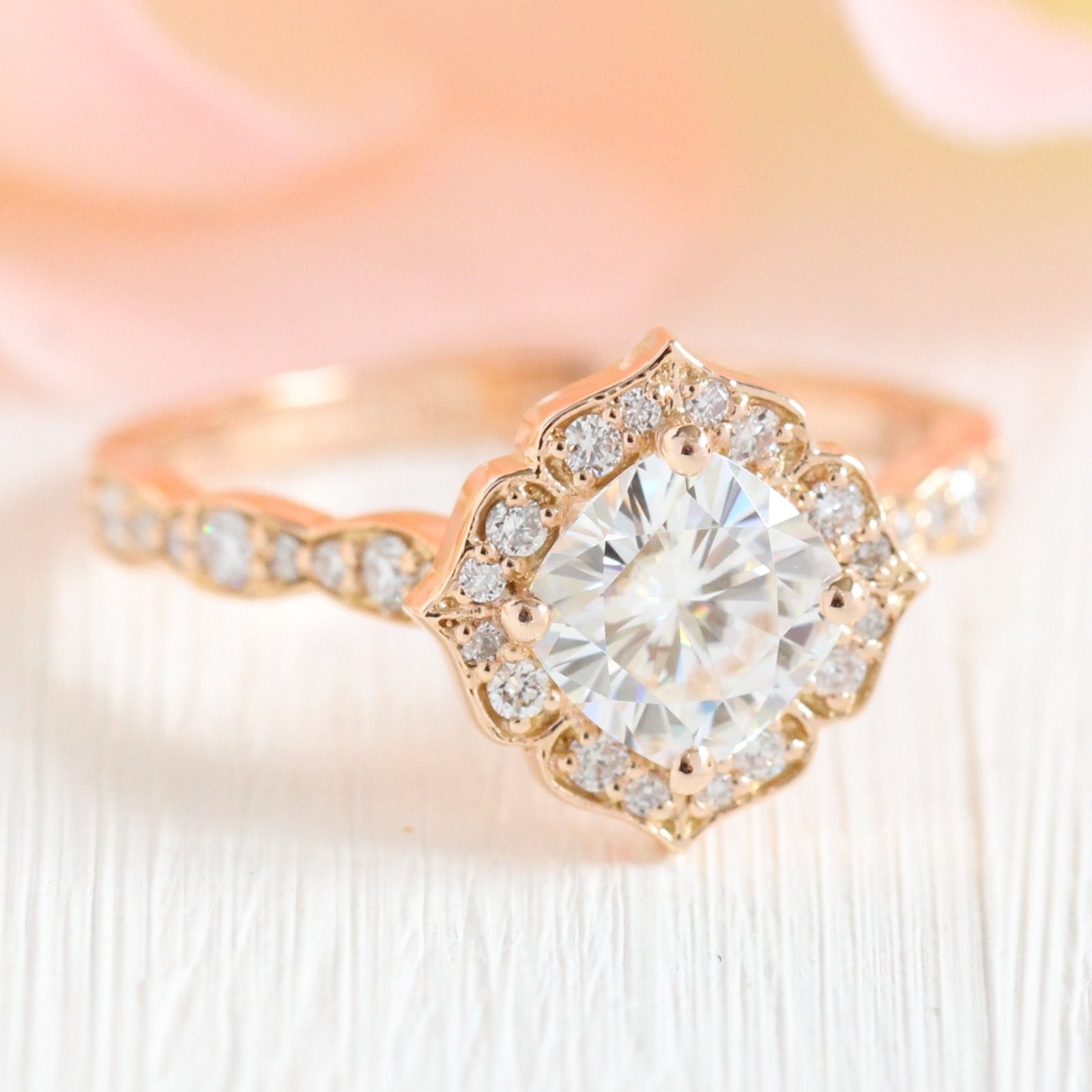 1.0CT Cushion Vintage Pave Moissanite Diamond Engagement Ring For Women