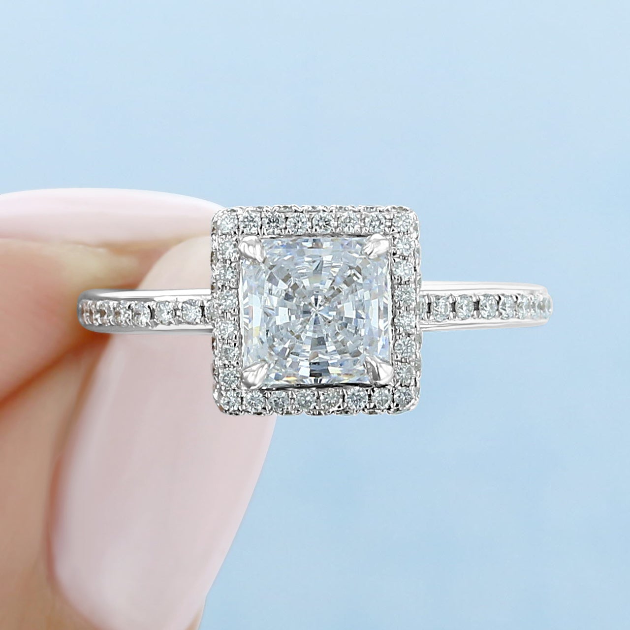 Halo moissanite engagement rings USA