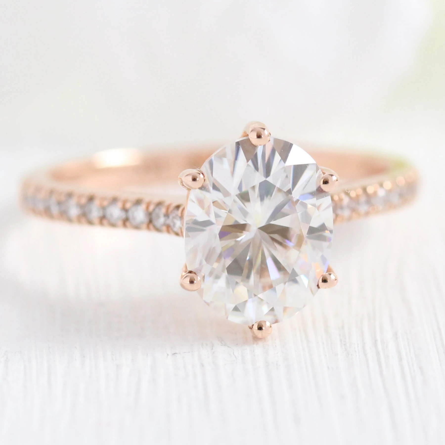 2.0CT Oval Pave Moissanite Diamond Six Prong Engagement Ring