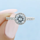1.0ct Round Halo Moissanite Diamond Pave Engagement Ring For Her In 18K Solid Gold