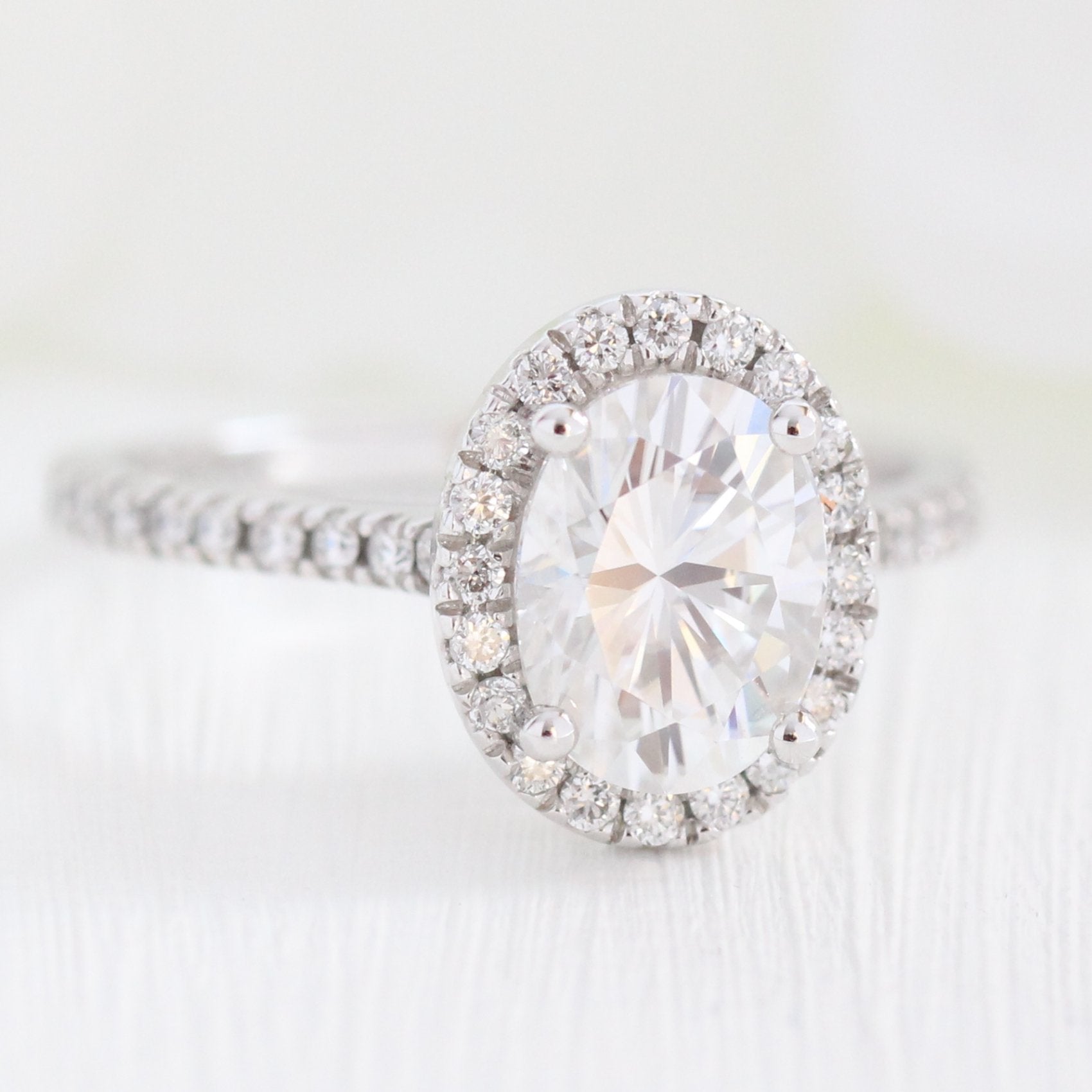 1.50CT Cathedral Set Oval Pave Diamond Moissanite Halo Engagement Ring
