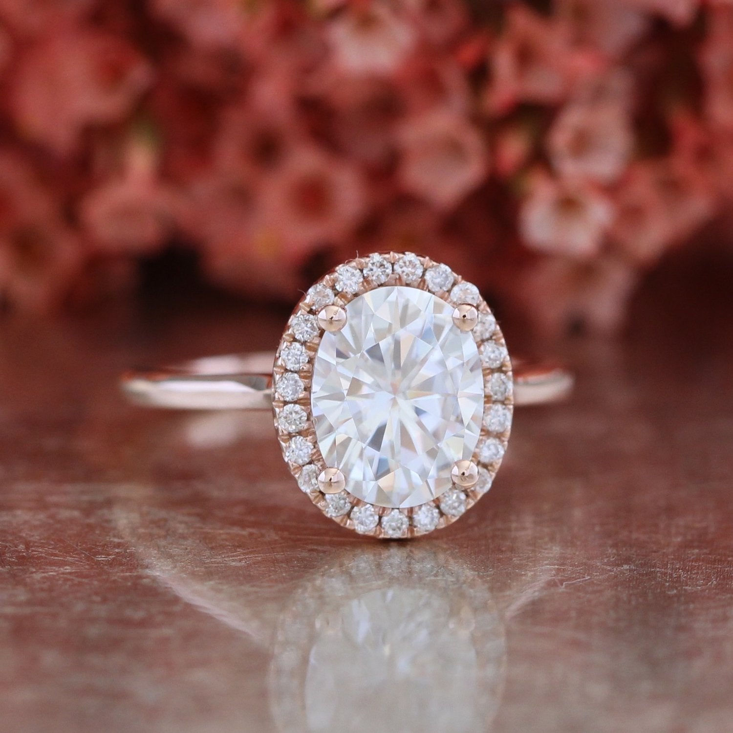 2.0CT Oval Halo Moissanite Diamond Cathedral Set Solitaire Engagement Ring