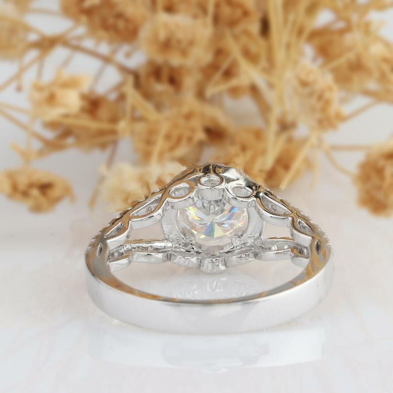1.0CT Round Split Shank Moissanite Diamond Halo Engagement Ring