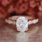 2.0CT Oval Double Claw Prong Moissanite Diamond Vintage Pave Engagement Ring