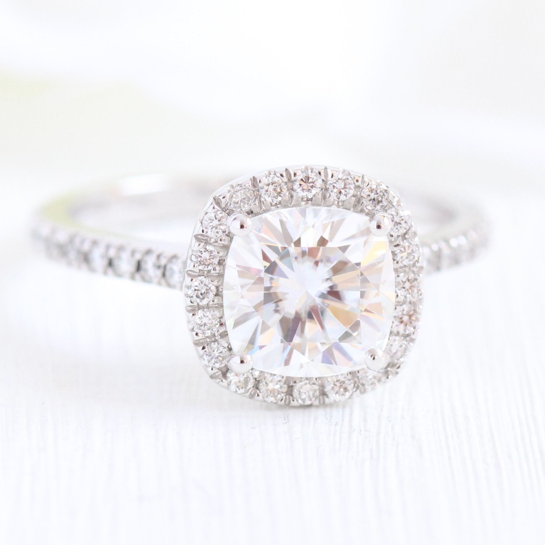 1.65CT Cathedral Set Cushion Halo Moissanite Diamond Engagement Ring