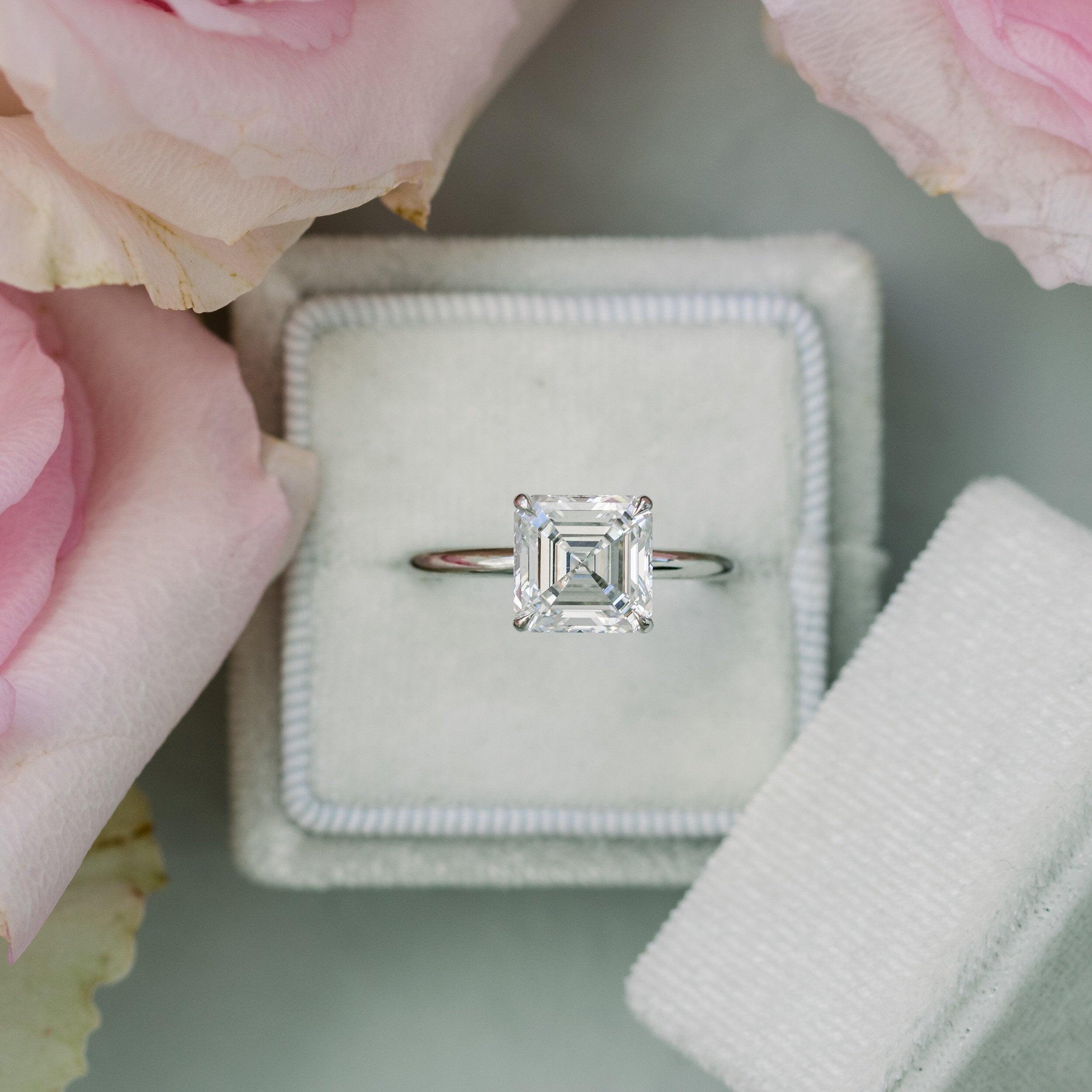 2.0ct Asscher Moissanite Diamond Solitaire Engagement Ring For Women In 14K Solid Gold