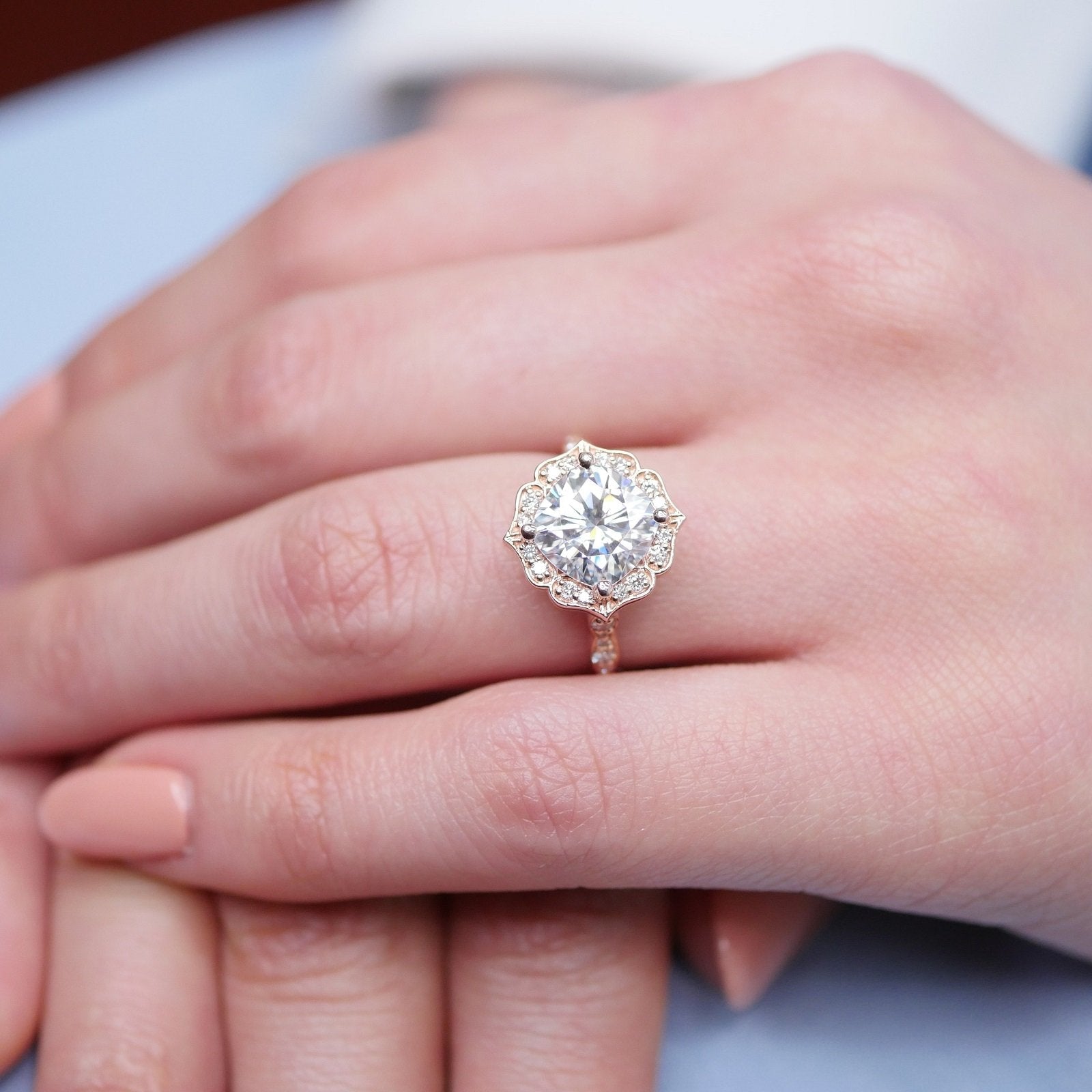 2.30CT Cushion Vintage Halo Moissanite Diamond Engagement Ring For Women