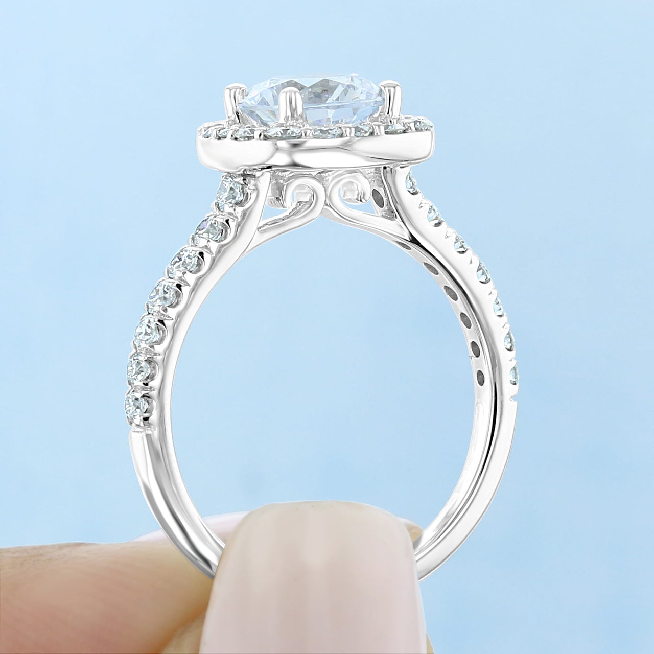 1.20CT Round Halo Moissanite Diamond Pave Engagement Ring For Her 