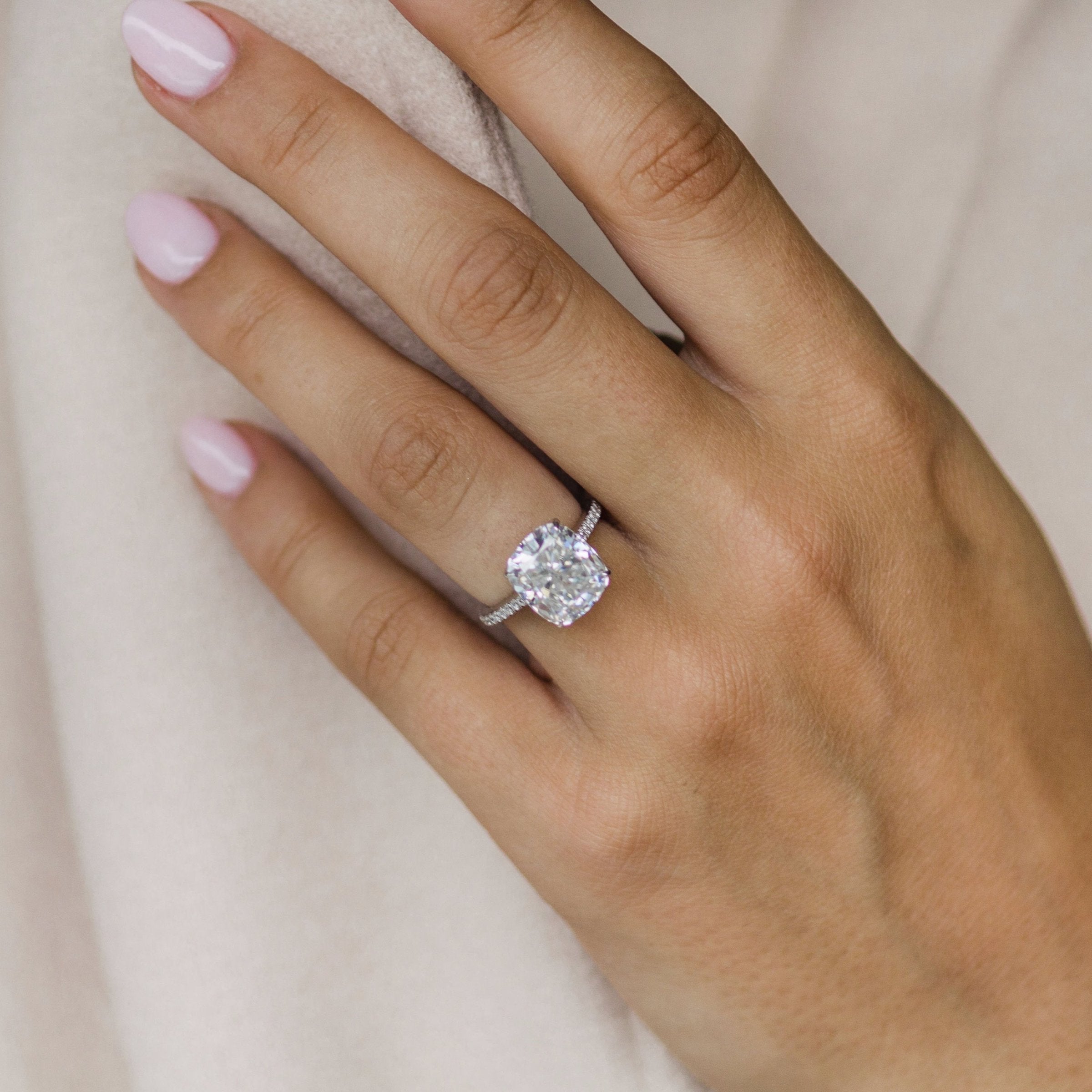 4.65CT Crushed Ice Hybrid Cushion Cut Hidden Halo Moissanite Engagement Ring